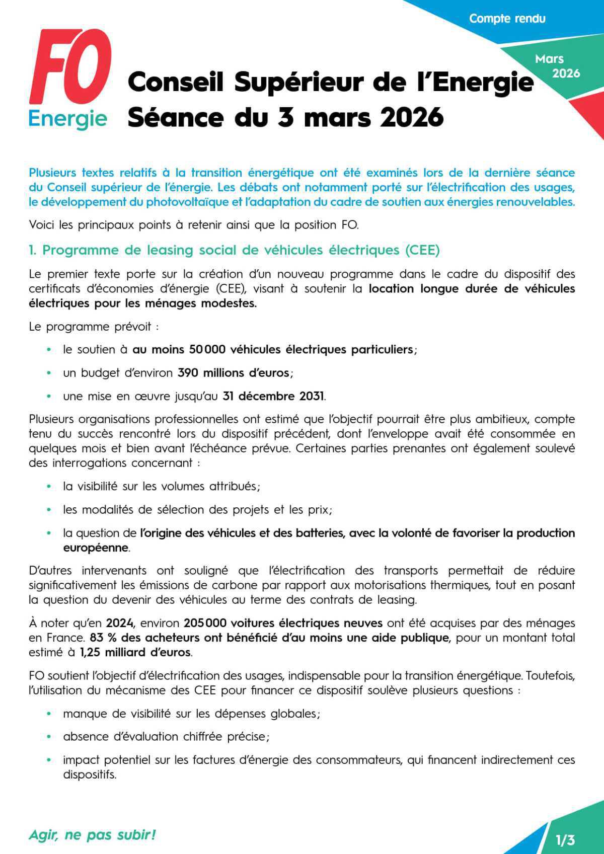 Conseil Supérieur de l'Energie - Séance du 03 mars 2026