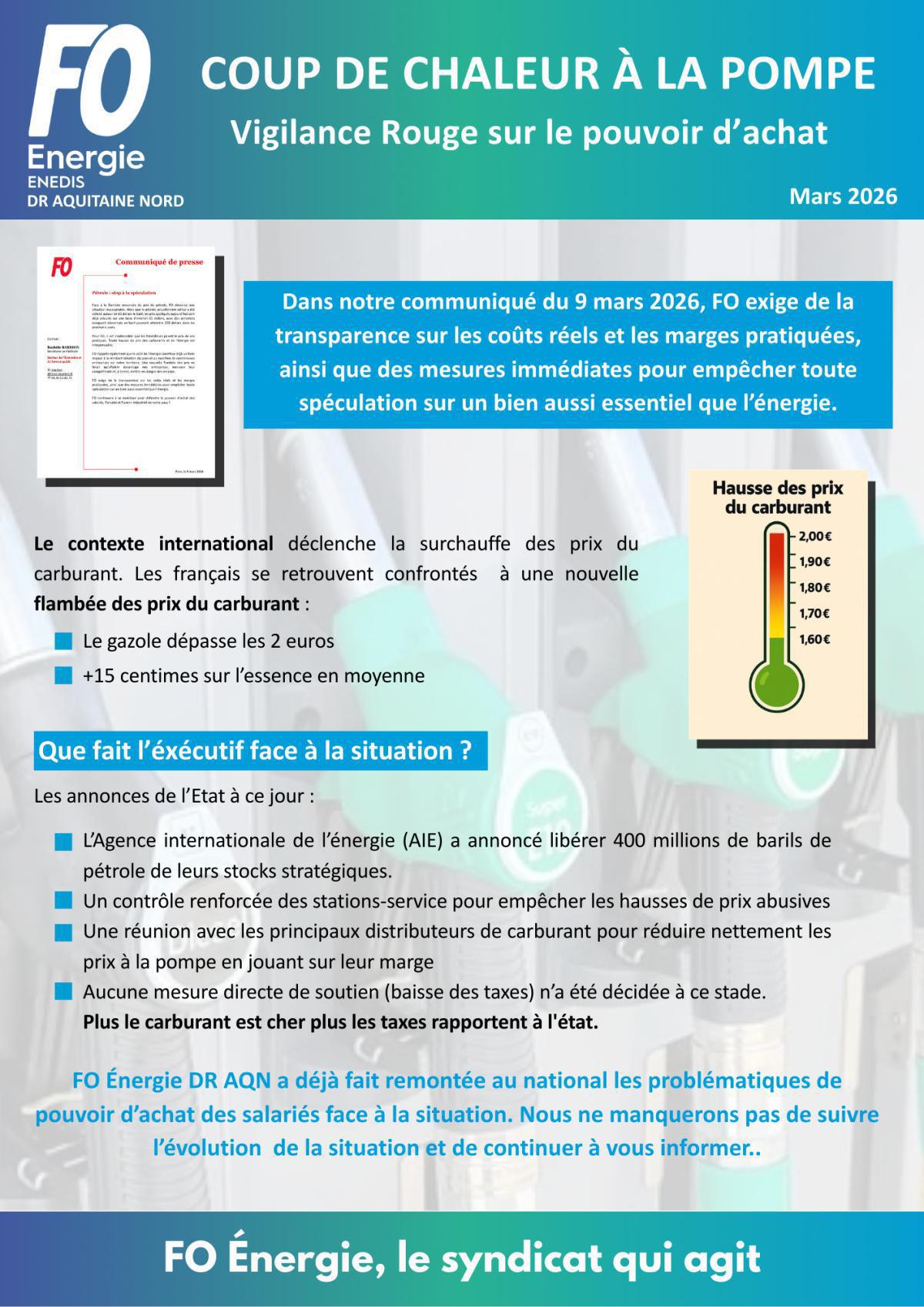[FO Energie AQN] Coup de chaleur à la pompe - Vigilance Rouge sur le pouvoir d’achat