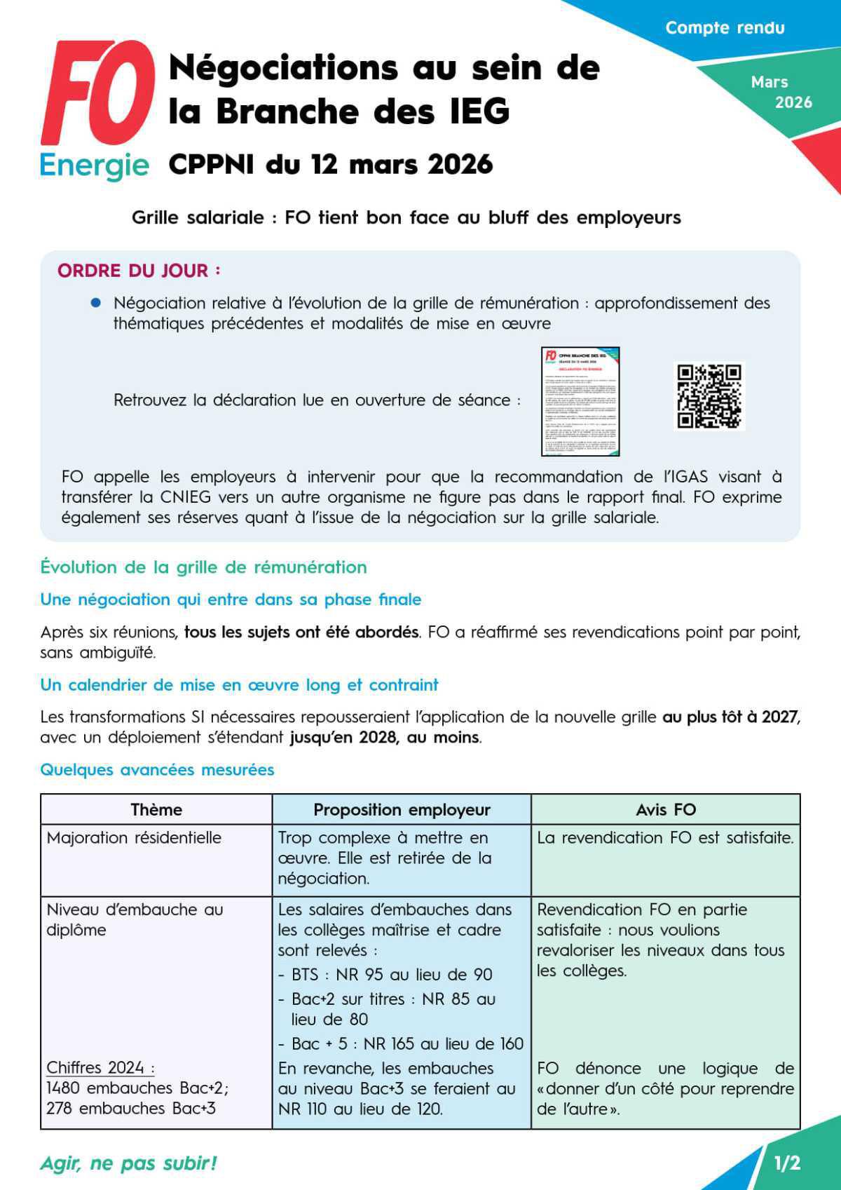 CPPNI Branche des IEG - Séance du 12 mars 2026 - Négociations au sein de la Branche des IEG