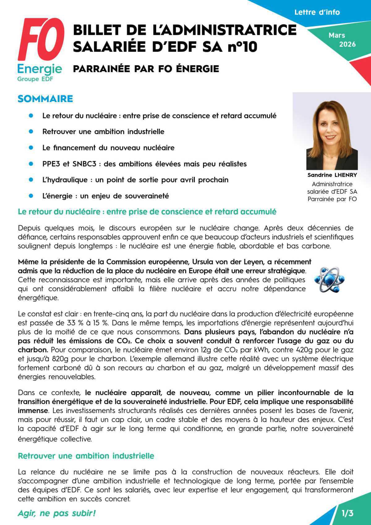 [EDF] Billet n°10 de l'administratrice FO Sandrine LHENRY 