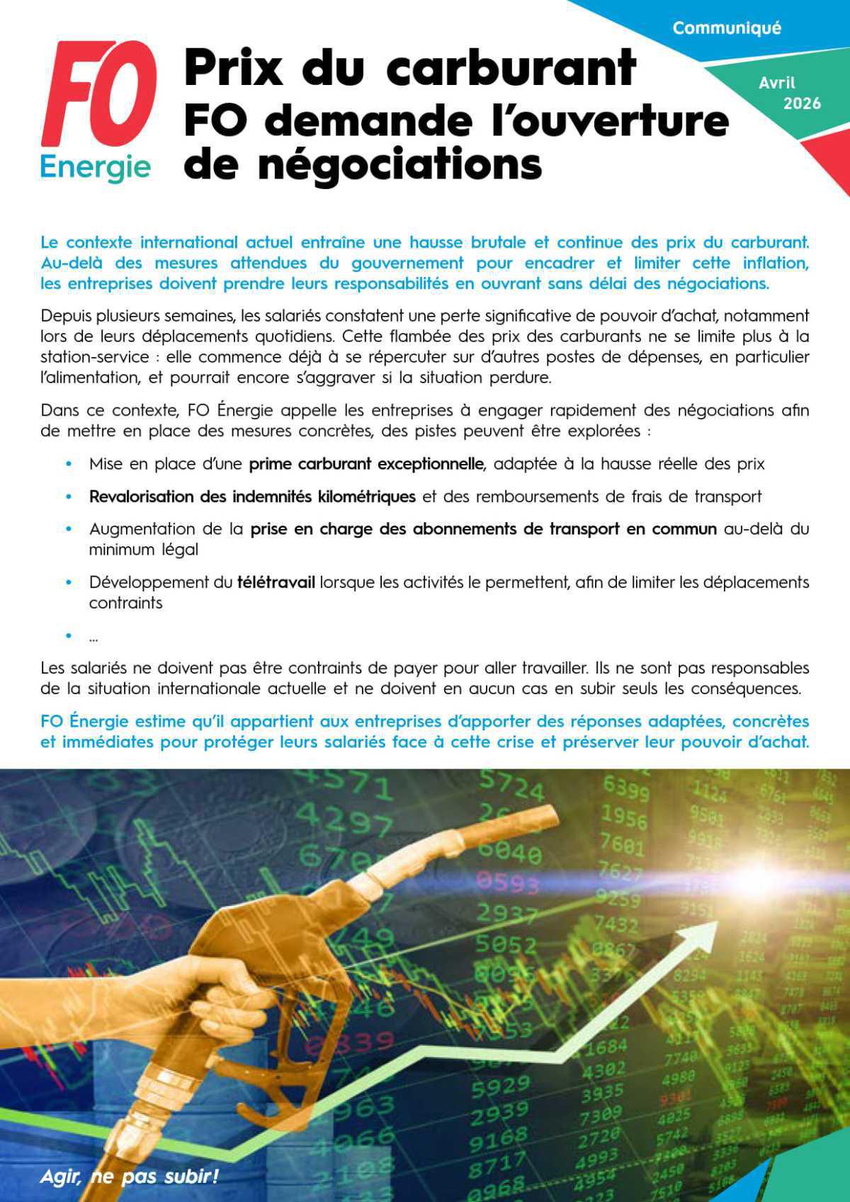 Prix du carburant - FO demande aux entreprises l’ouverture de négociations