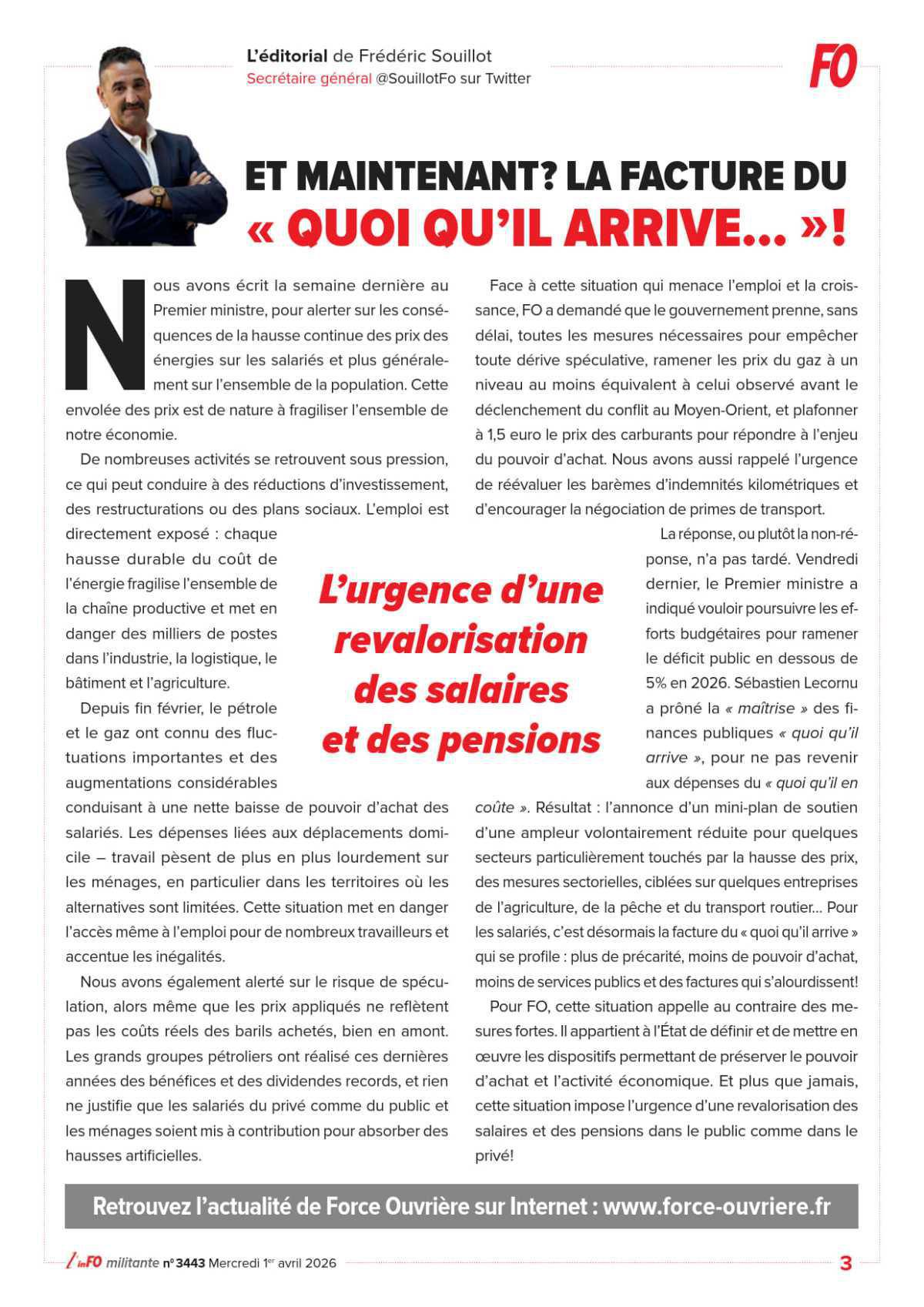 L’édito de Frédéric Souillot – Et maintenant La facture du « quoi qu’il arrive… » !