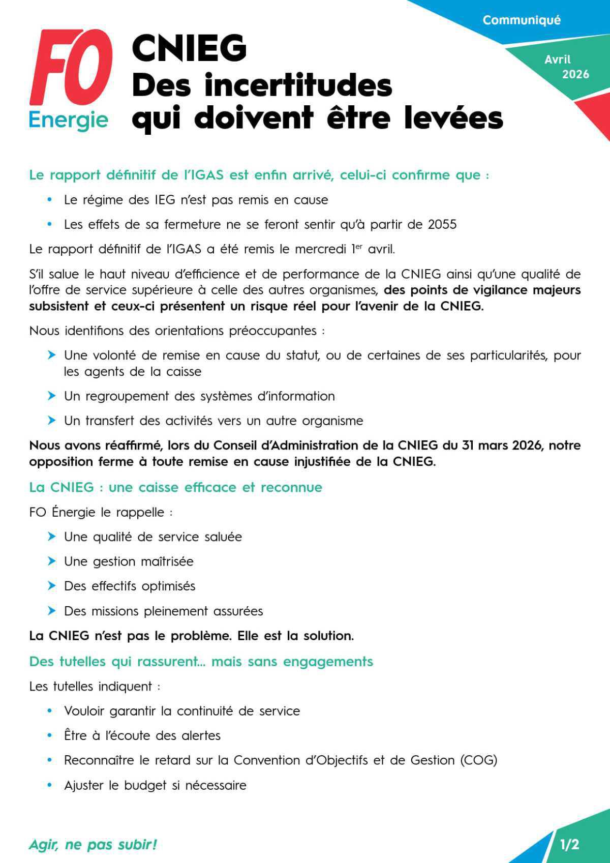 [CNIEG] Des incertitudes qui doivent être levées