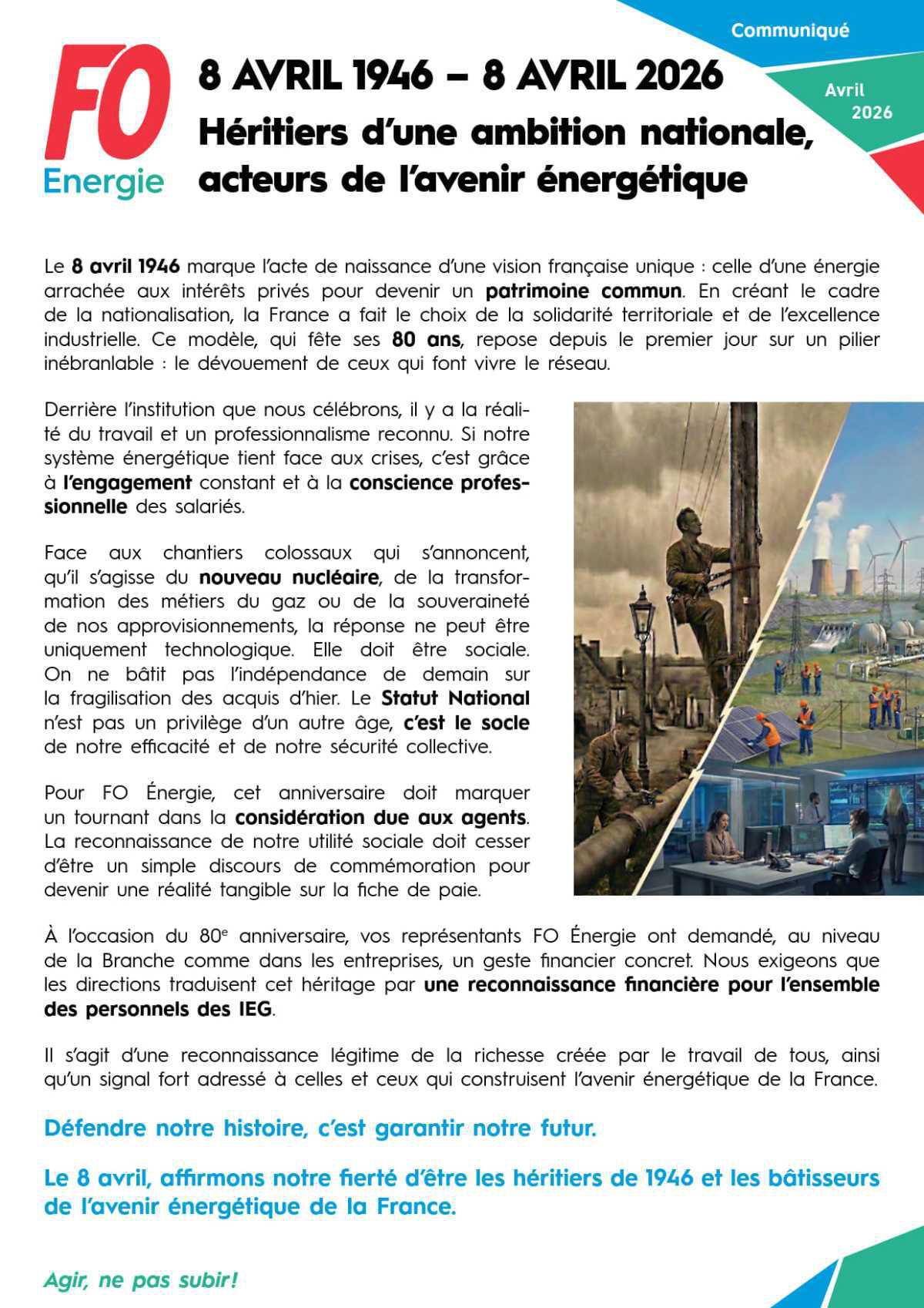 8 AVRIL 1946 – 8 AVRIL 2026 – Héritiers d’une ambition nationale, acteurs de l’avenir énergétique