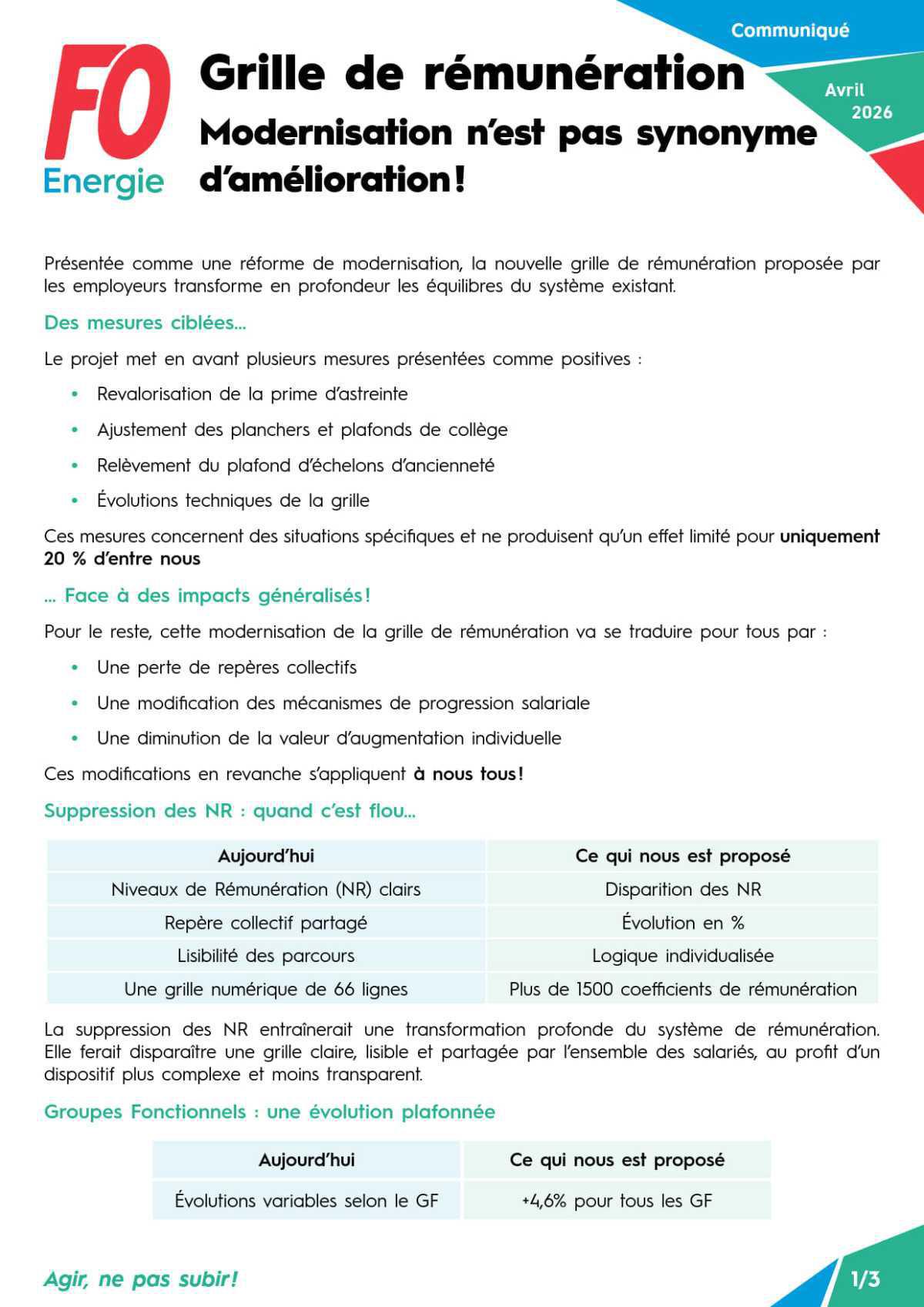 Grille de rémunération : modernisation n’est pas synonyme d’amélioration !