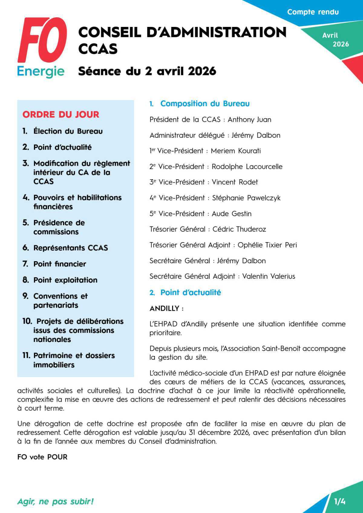 Conseil d’Administration CCAS séance du 2 avril 2026