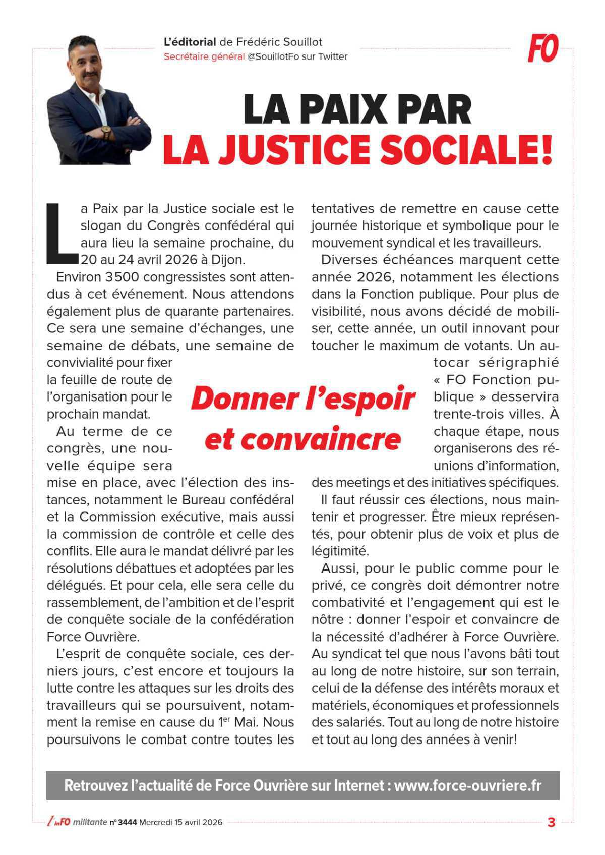 L’édito de Frédéric Souillot – La paix par la justice sociale !