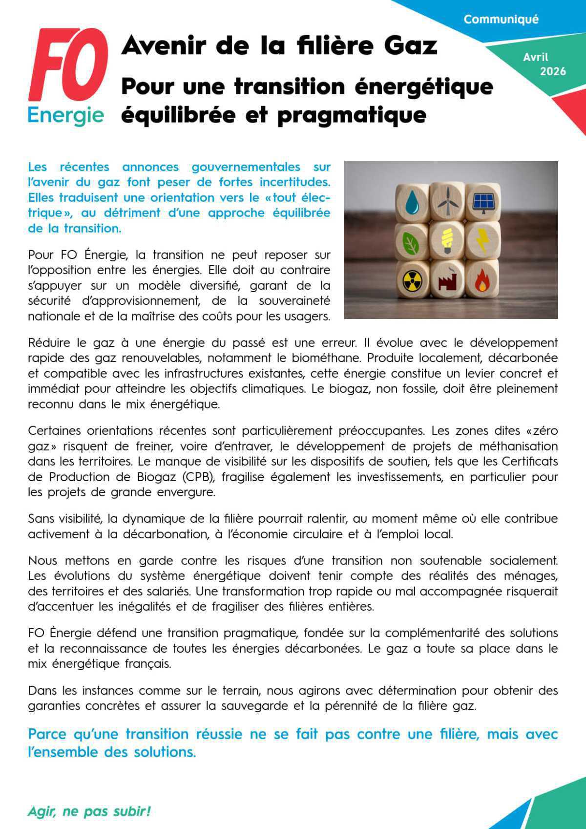 Avenir de la filière Gaz : pour une transition énergétique équilibrée et pragmatique