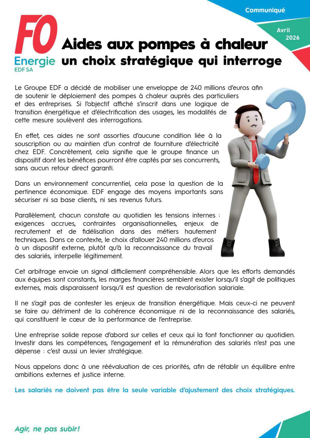 [EDF SA] Aides aux pompes à chaleur – Un choix stratégique qui interroge