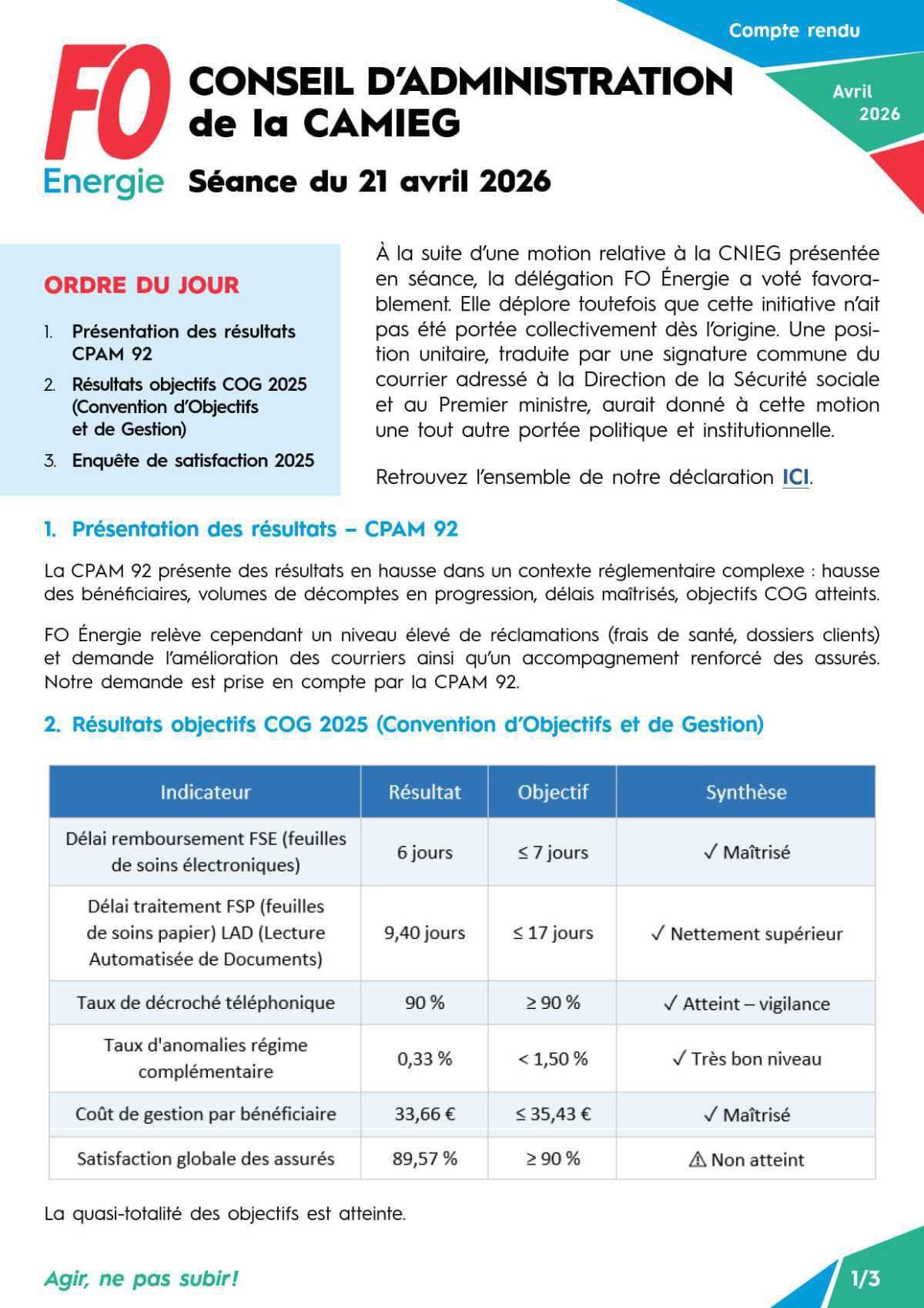 [ CAMIEG ] CR Conseil d’Administration de la CAMIEG – Séance du 21 avril 2026