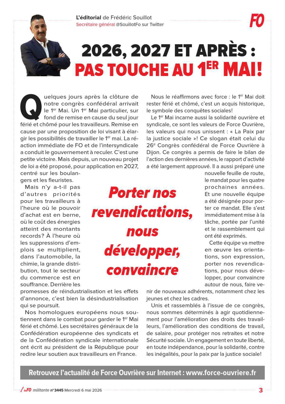 L’édito de Frédéric Souillot – 2026, 2027 et après : pas touche au 1er mai !