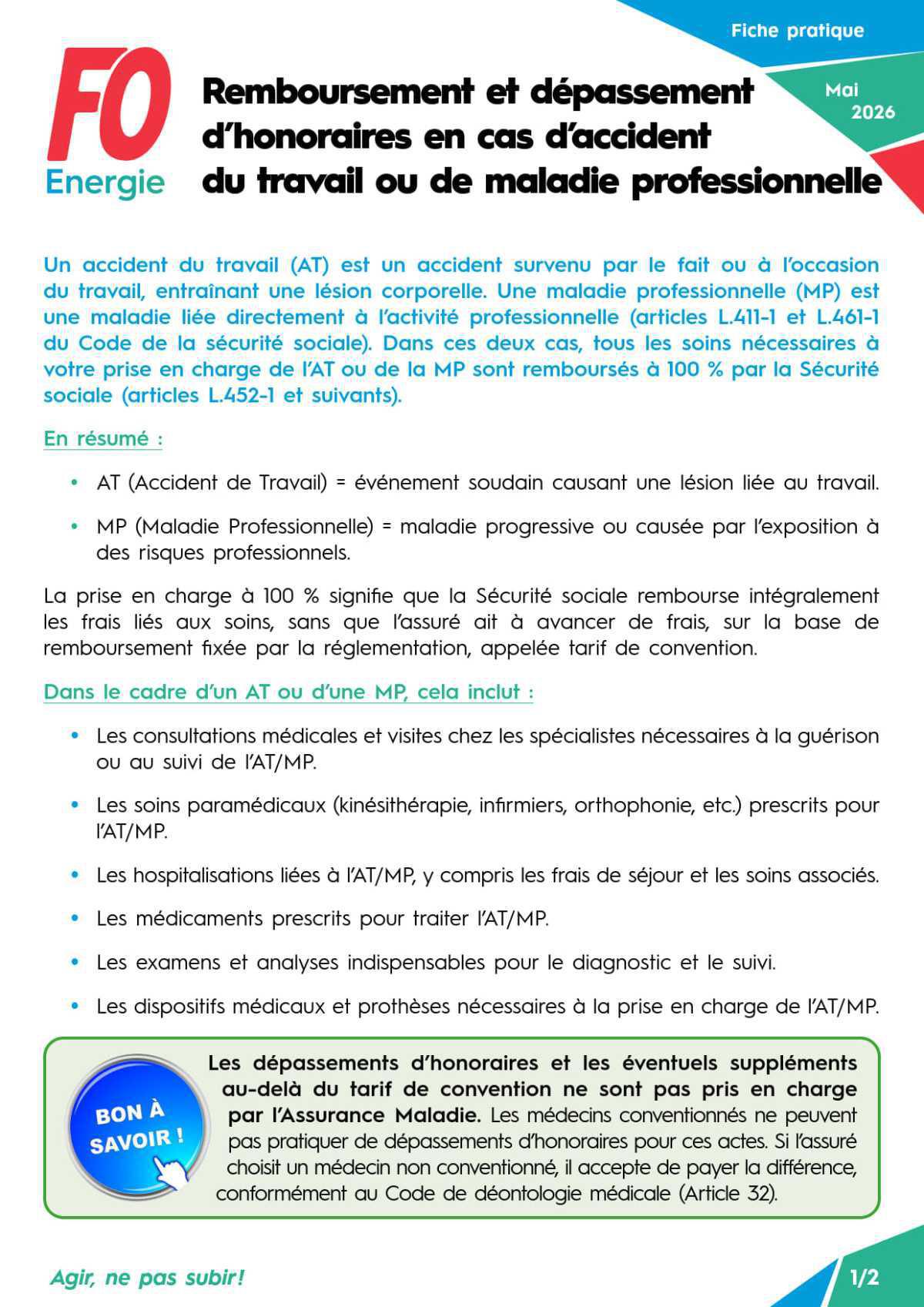 Remboursement et dépassement d’honoraires en cas d’accident du travail ou de maladie professionnelle
