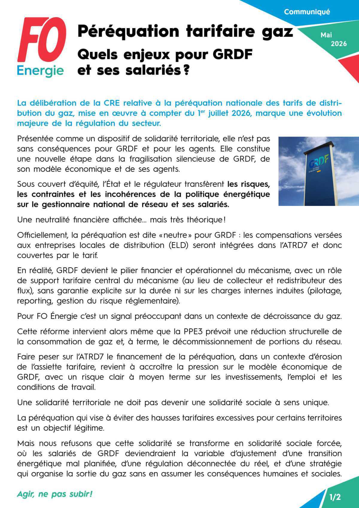 Péréquation tarifaire gaz quels enjeux pour GRDF et ses salariés 