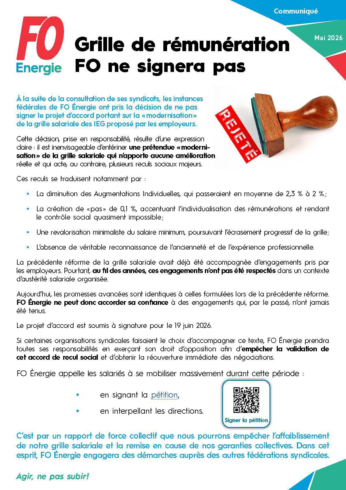 Grille de rémunération : FO ne signera pas