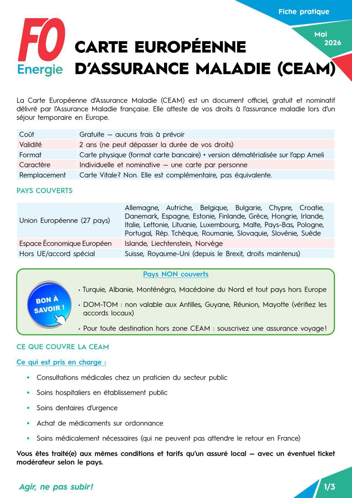 Carte européenne d’assurance maladie (CEAM)