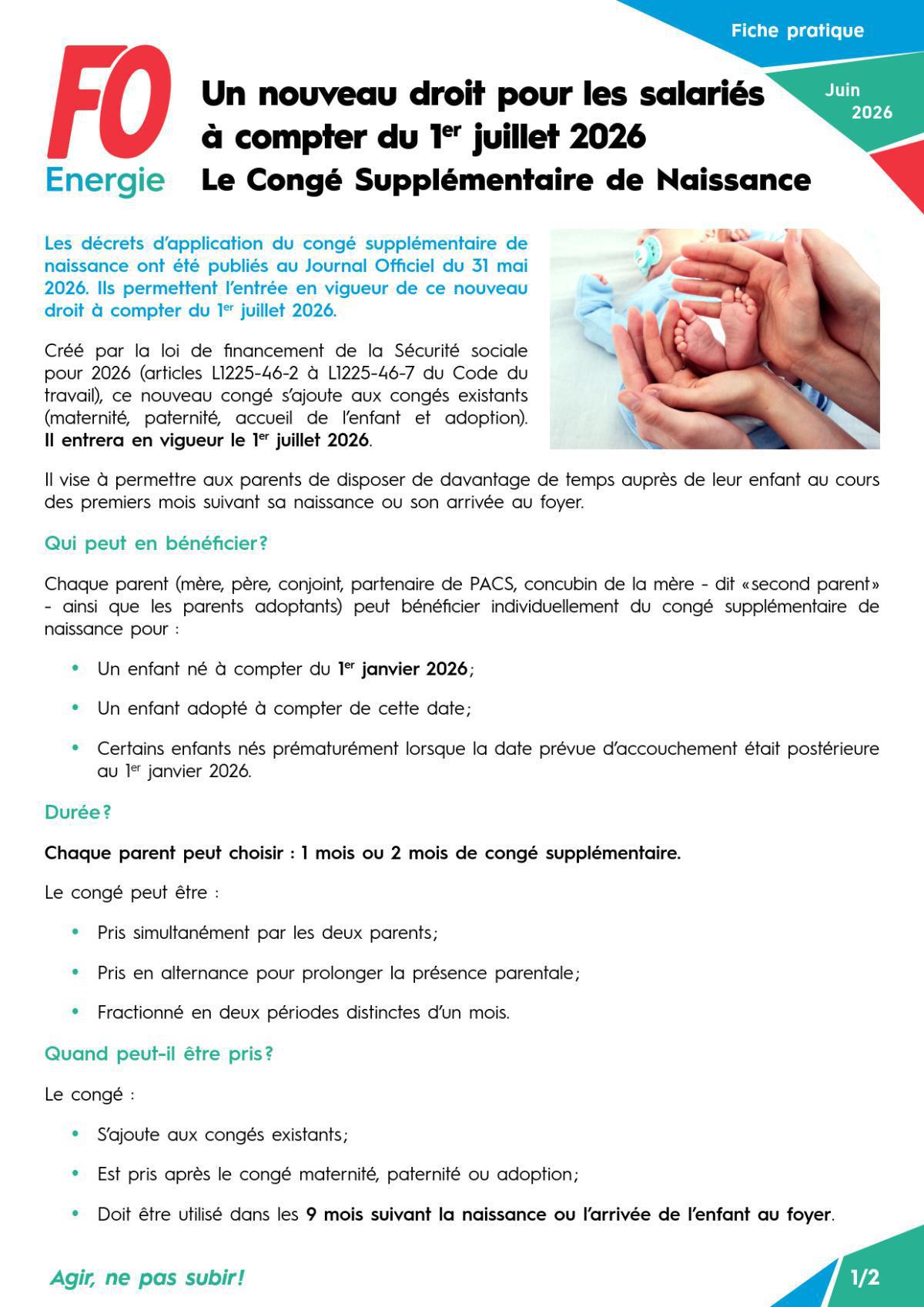 Un nouveau droit pour les salariés à compter du 1er juillet 2026 : le Congé Supplémentaire de Naissance