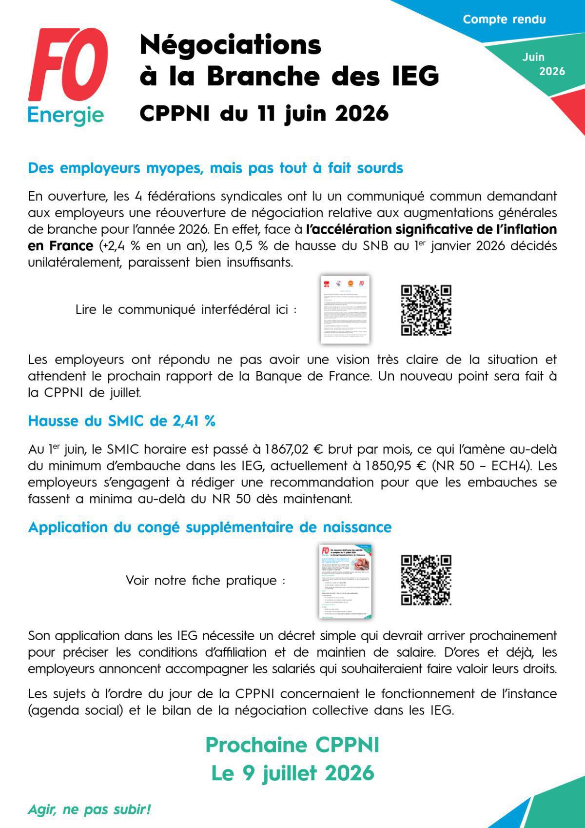 CPPNI Branche des IEG - Séance du 11 juin 2026 - Négociations au sein de la Branche des IEG 