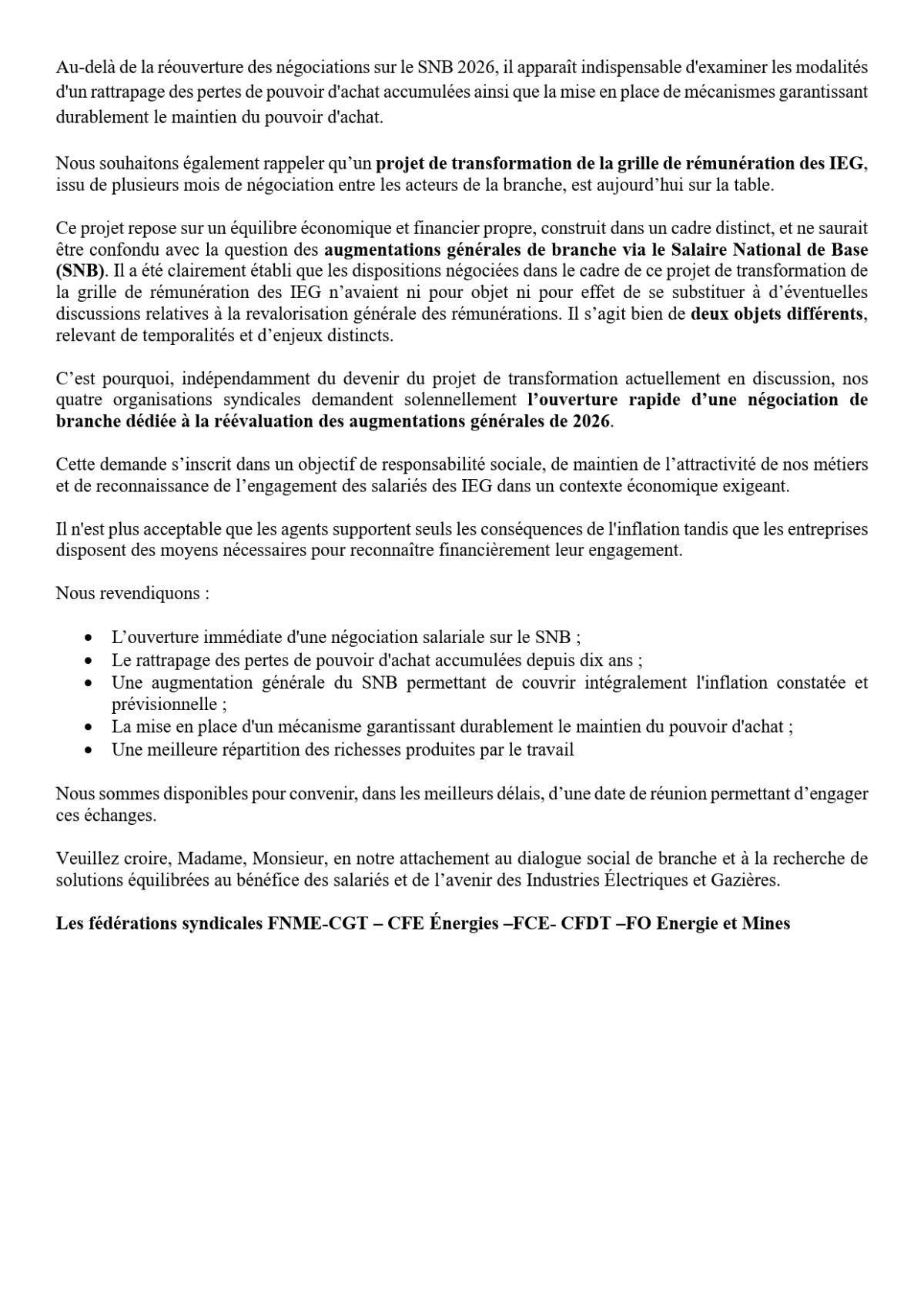 CPPNI Branche des IEG - Séance du 11 juin 2026 - Déclaration Intersyndicale
