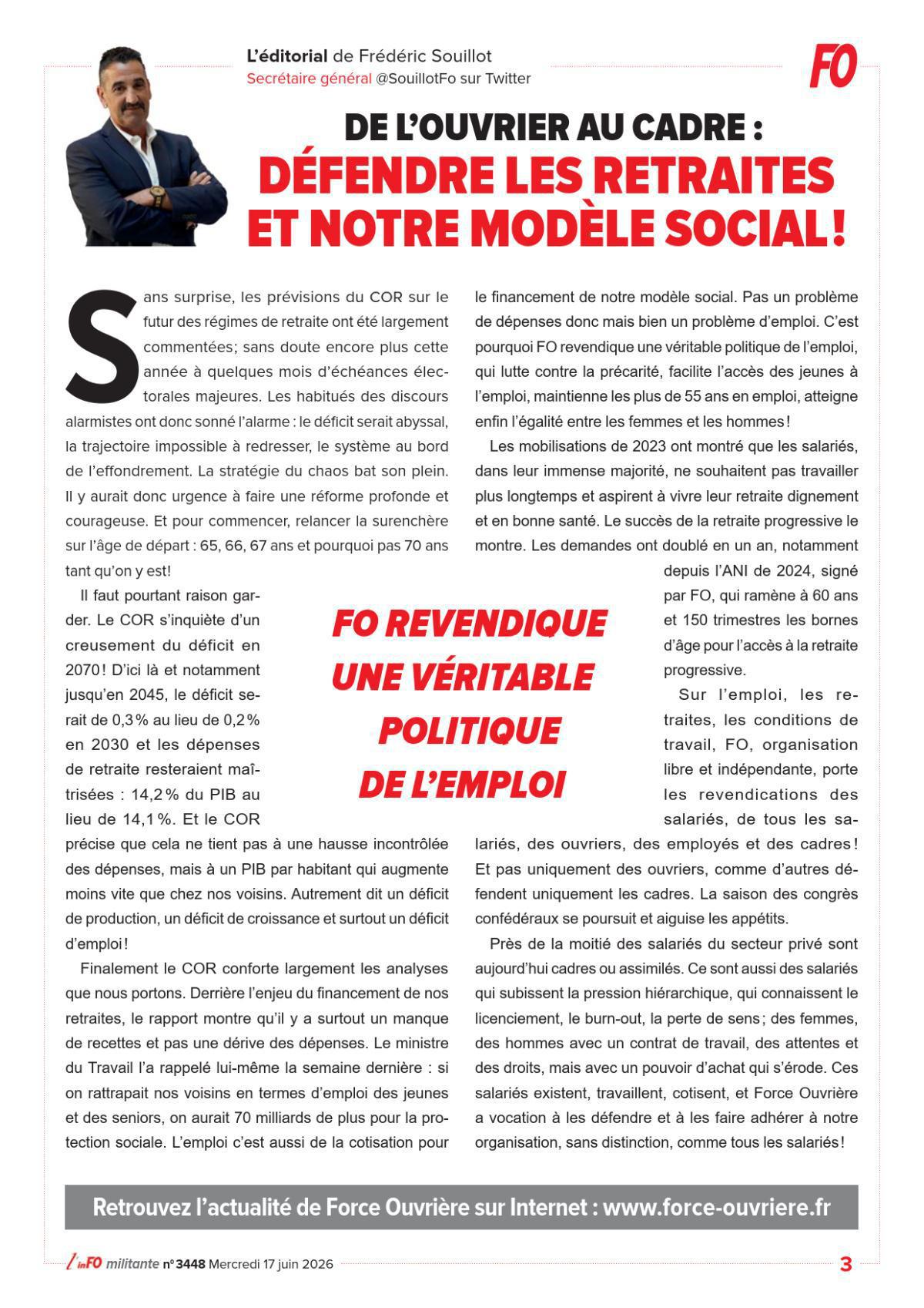 L’édito de Frédéric Souillot – De l’ouvrier au cadre : défendre les retraites et notre modèle social !