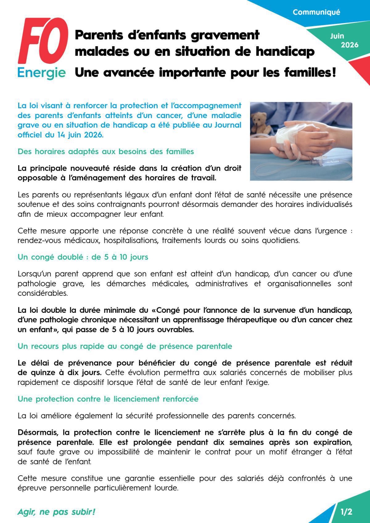 Parents d’enfants gravement malades ou en situation de handicap : une avancée importante pour les familles !
