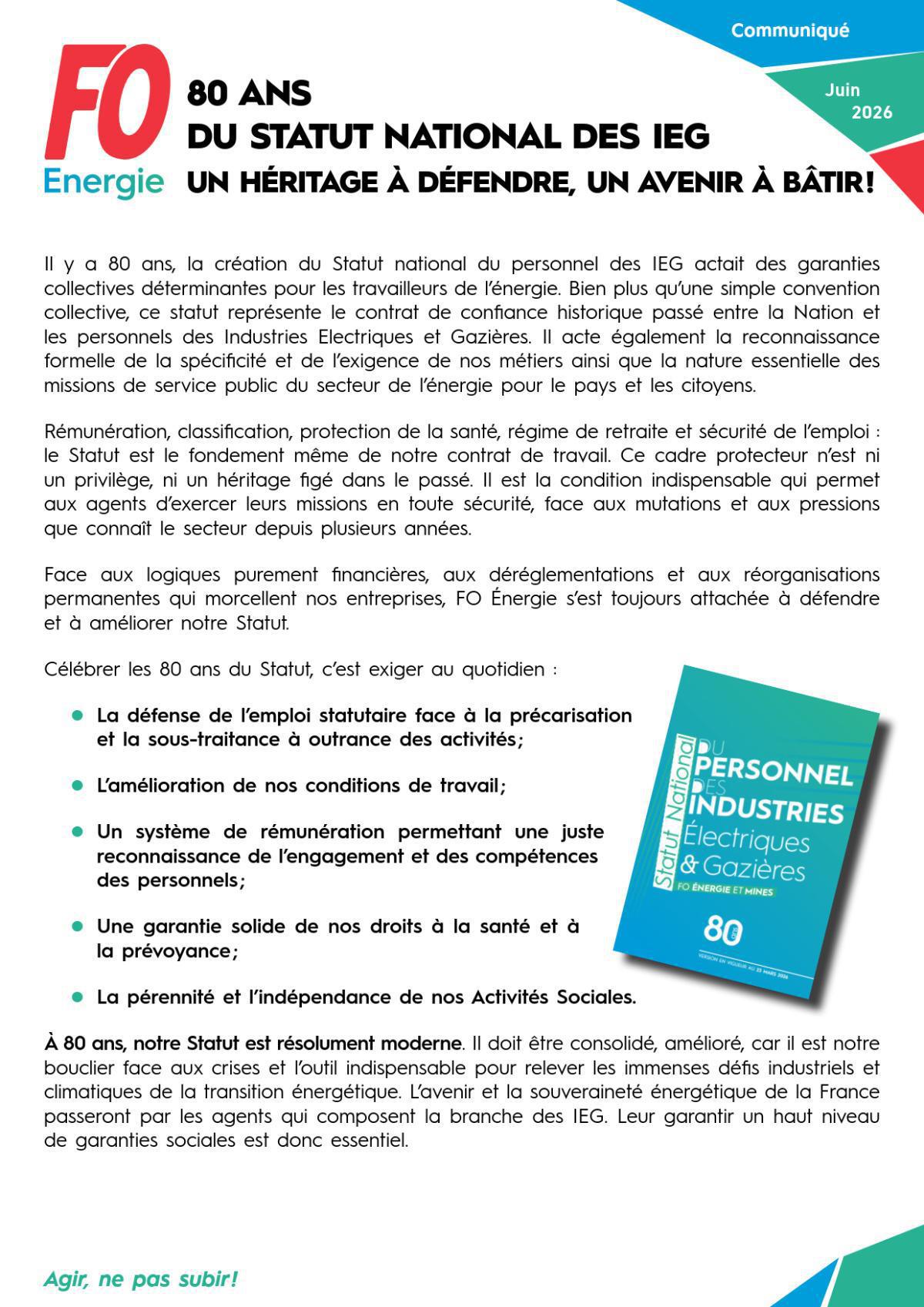 80 ans du statut national des IEG : un héritage à défendre, un avenir à bâtir !