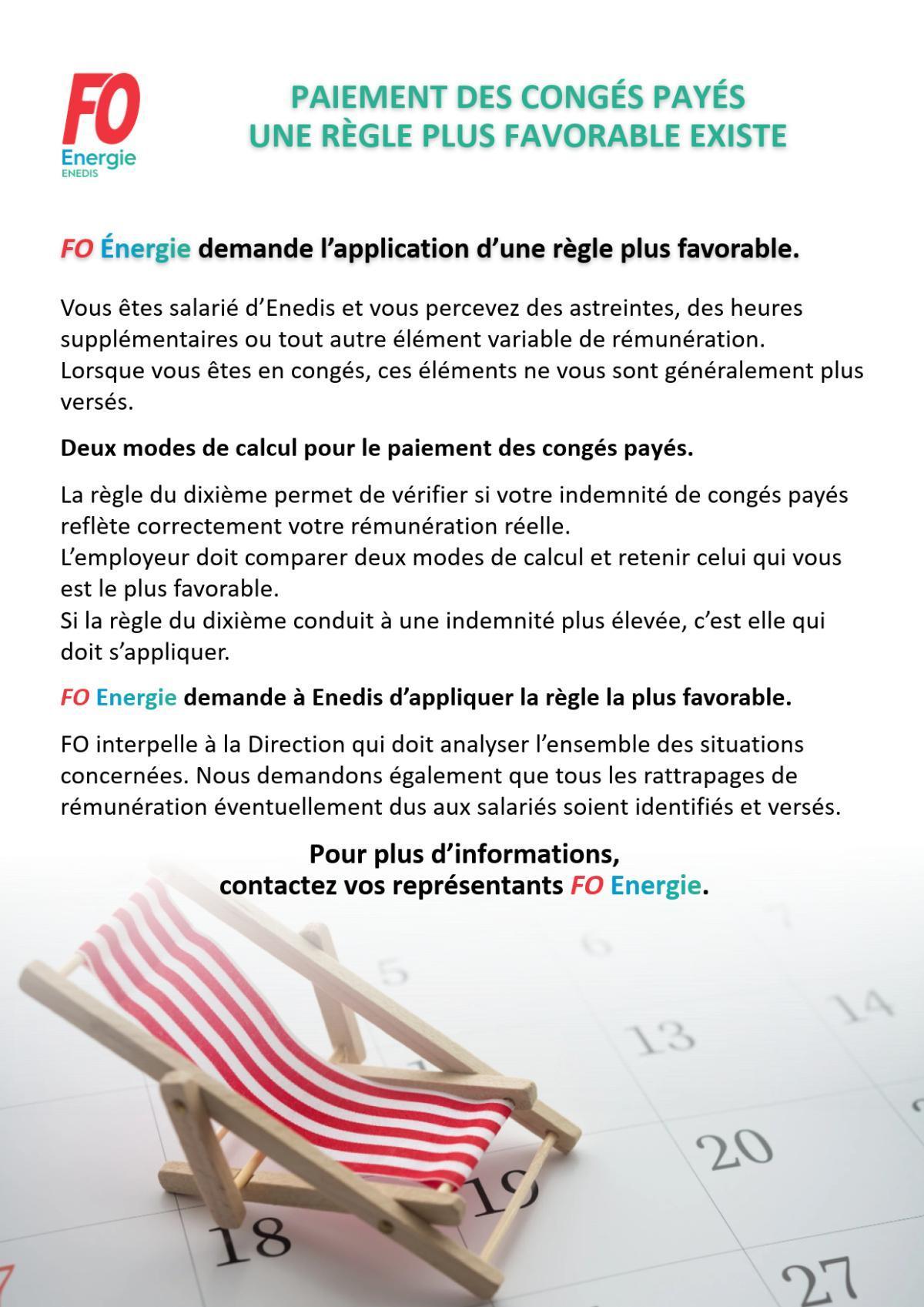 Paiement des congés payés - Une règle plus favorable existe