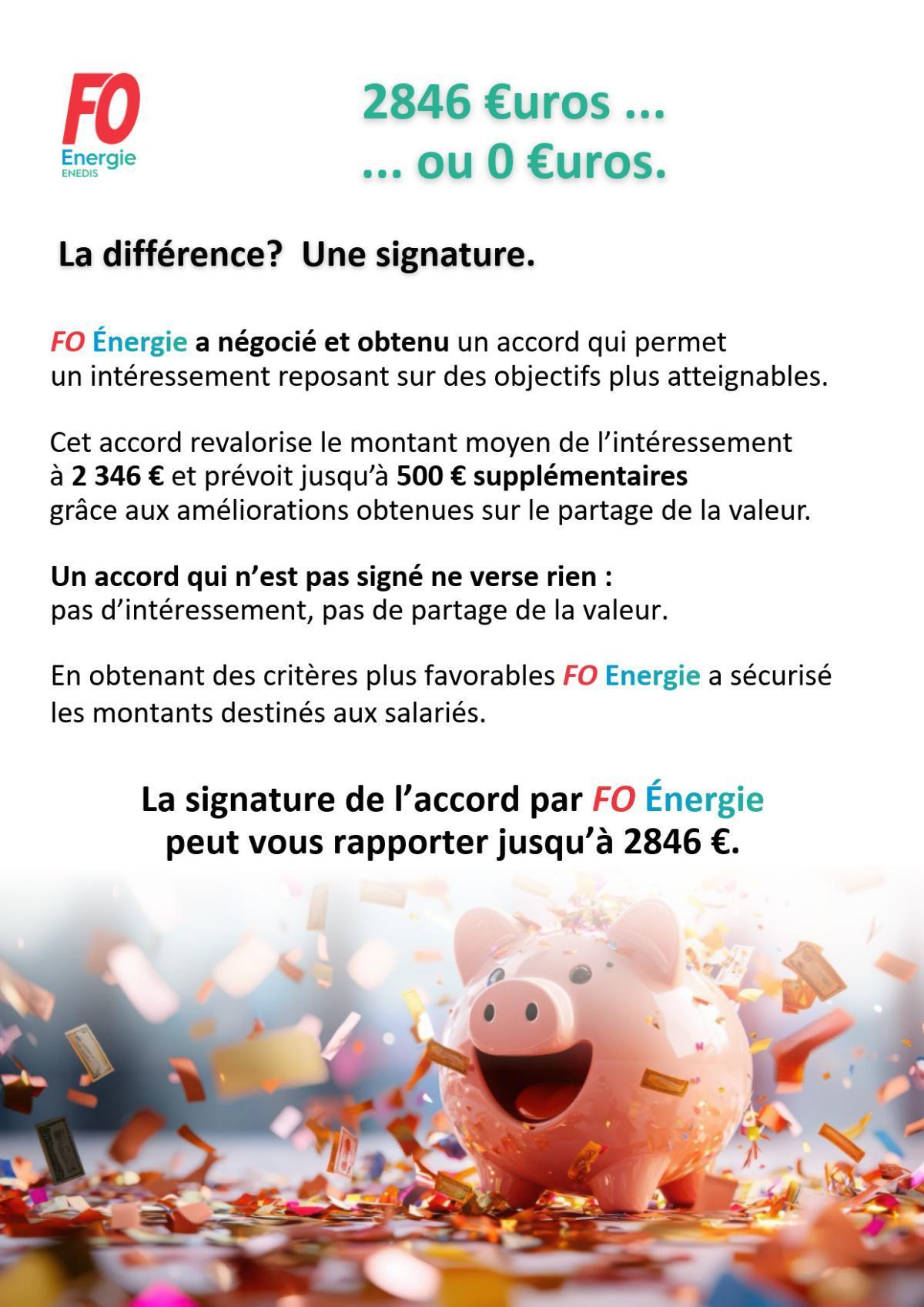 [ENEDIS] Intéressement 2846 €uros ou 0 €uros, la différence Une signature.