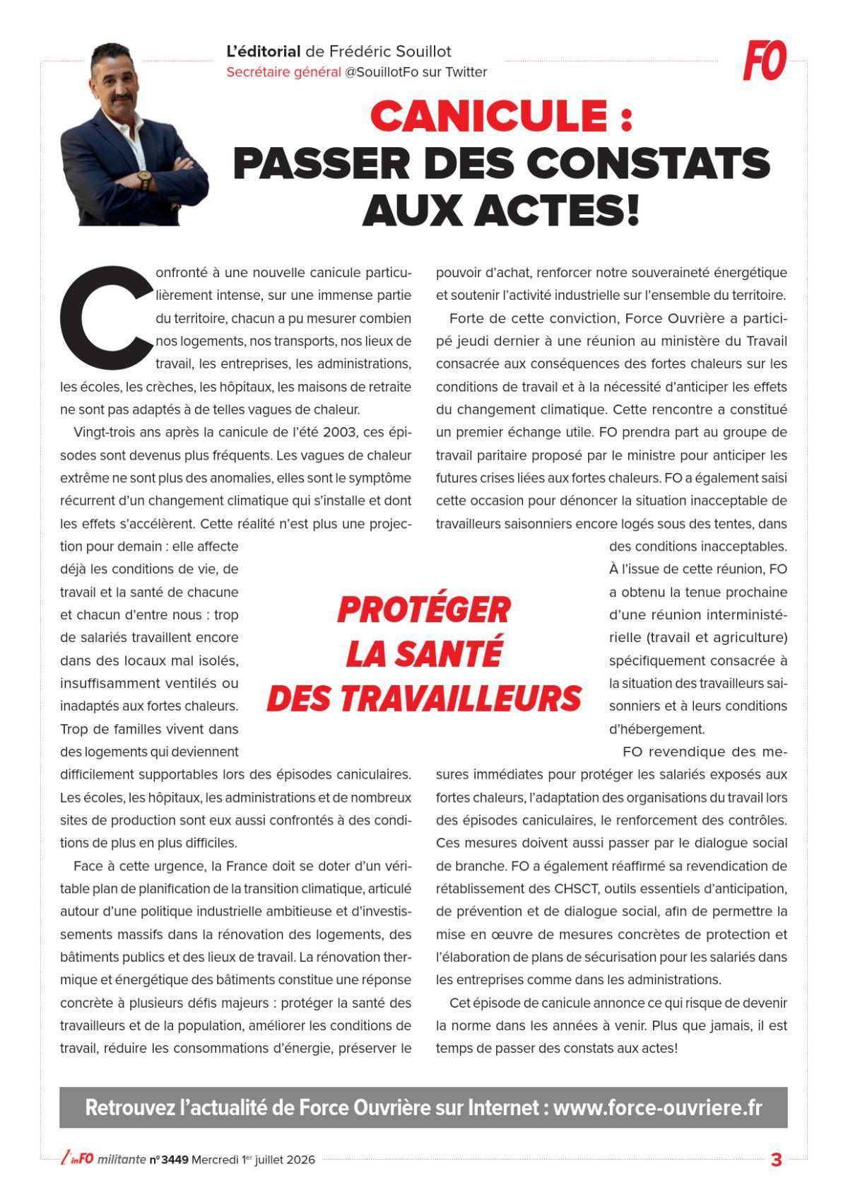 L’édito de Frédéric Souillot – Canicule : passer des constats aux actes !