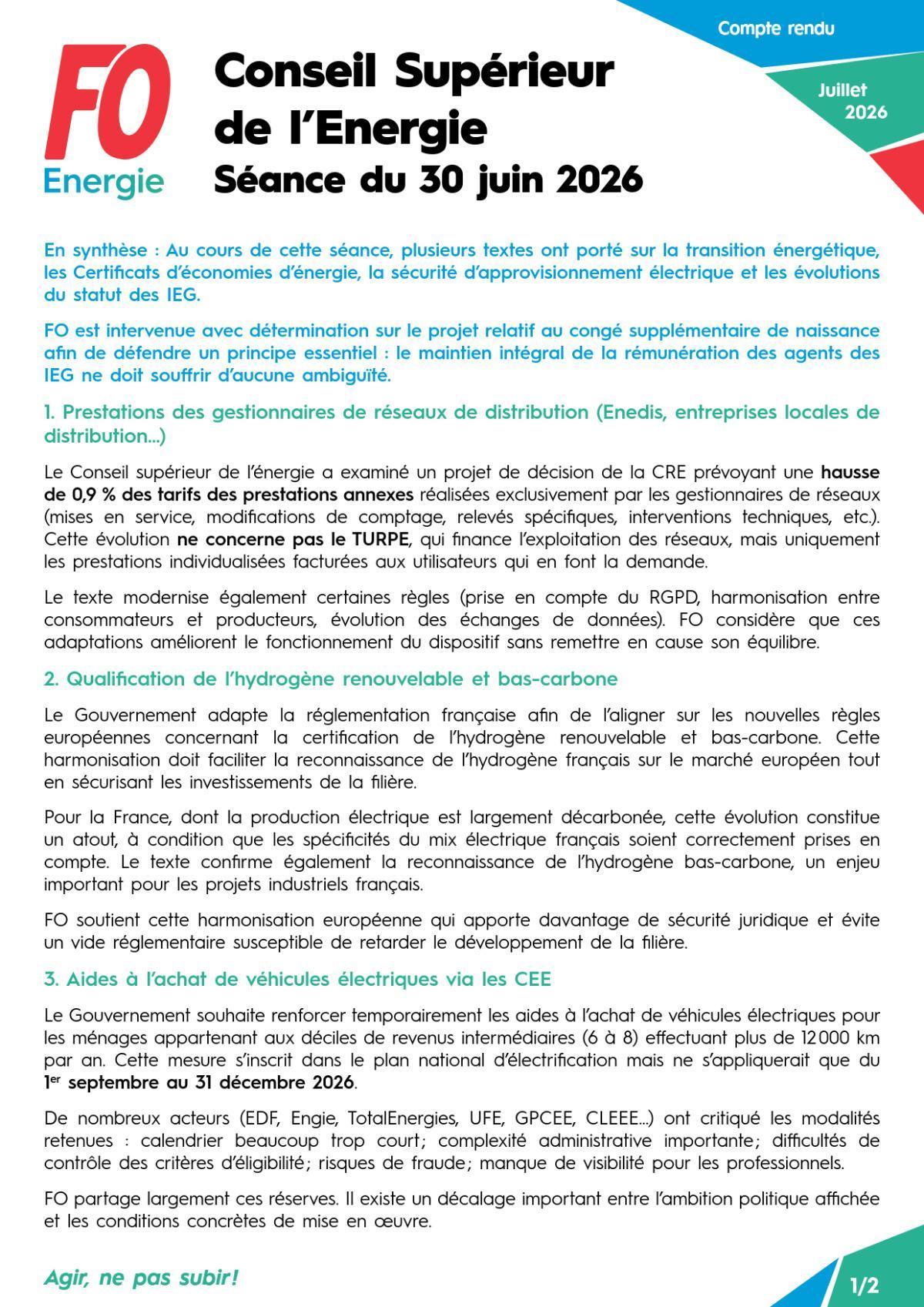 Conseil Supérieur de l’Énergie - Séance du 30 juin 2026
