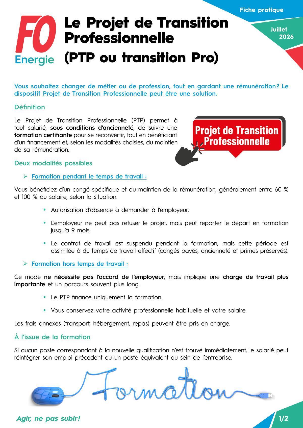 Le Projet de Transition Professionnelle (PTP ou transition Pro)