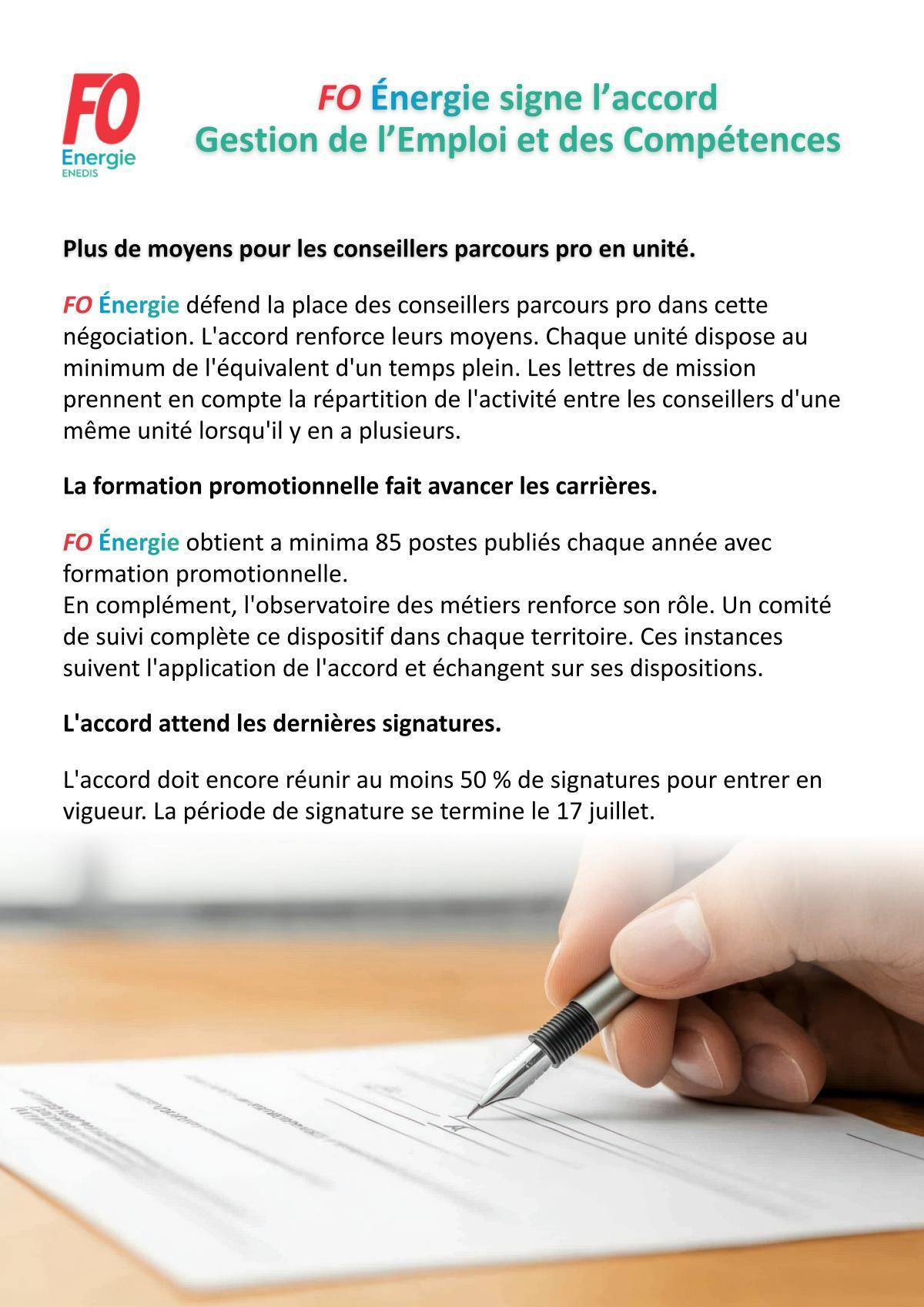 [Enedis] FO Énergie signe l’accord Gestion de l’Emploi et des Compétences