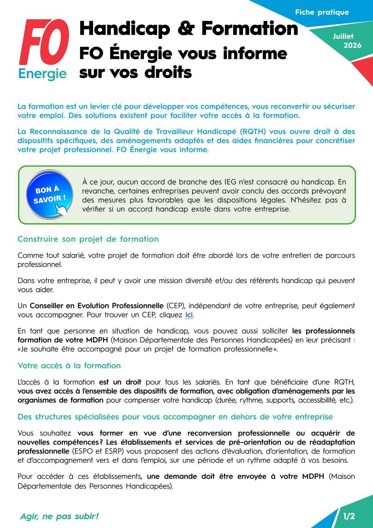 Handicap & Formation - FO Énergie vous informe sur vos droits
