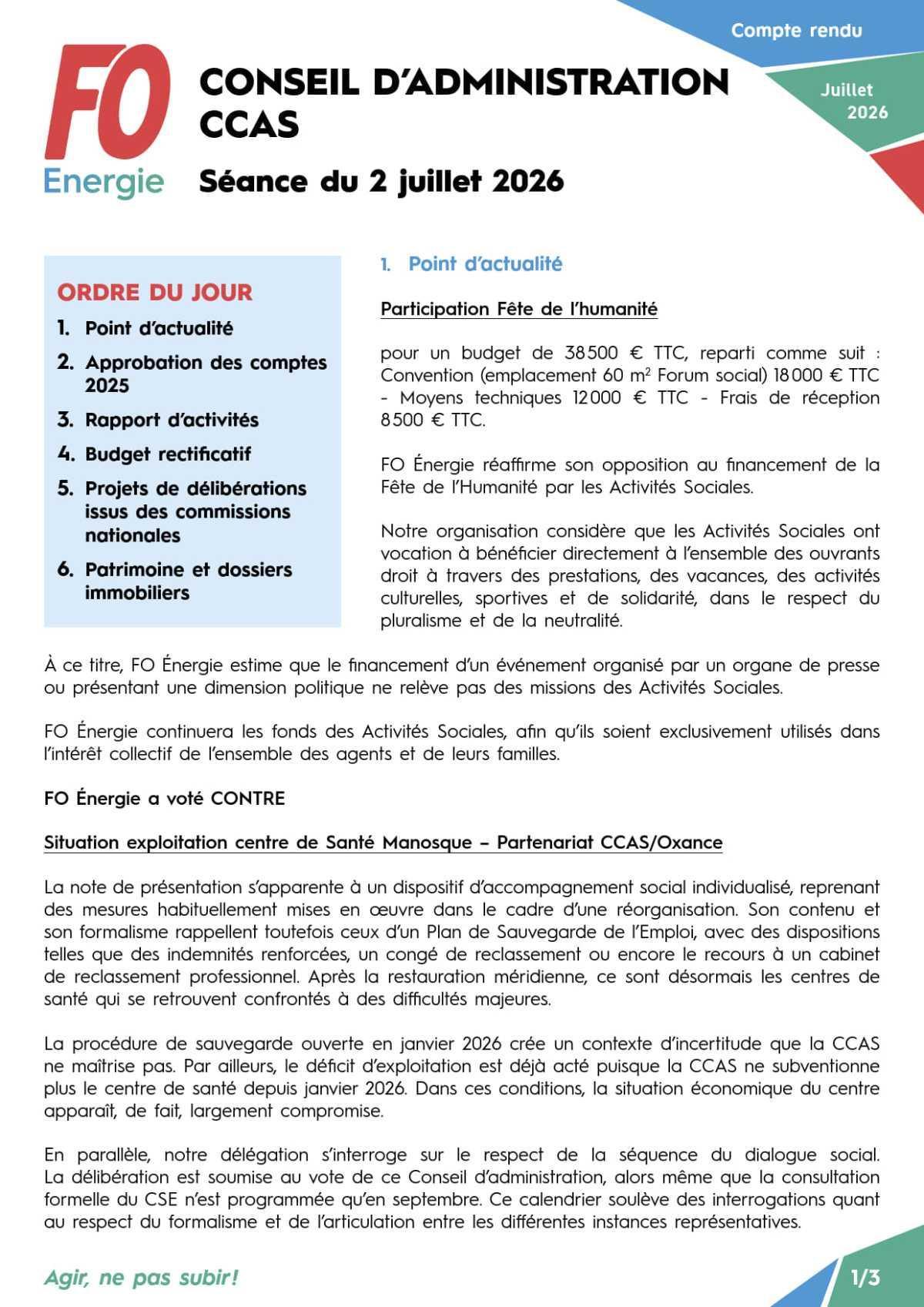 Conseil d’Administration CCAS séance du 2 juillet 2026
