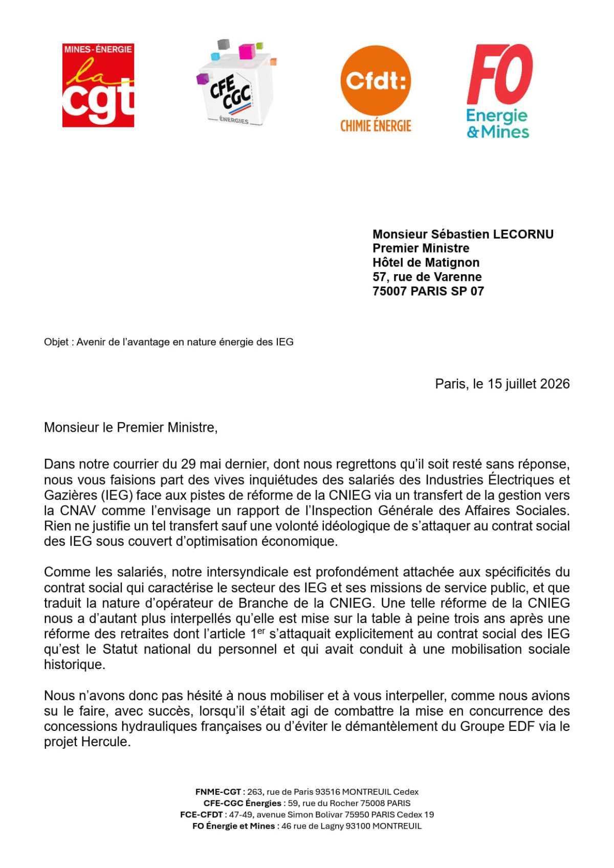 [Intersyndicale] Le Gouvernement s’attaque au Tarif Agent - Communiqué & Lettre au 1er ministre