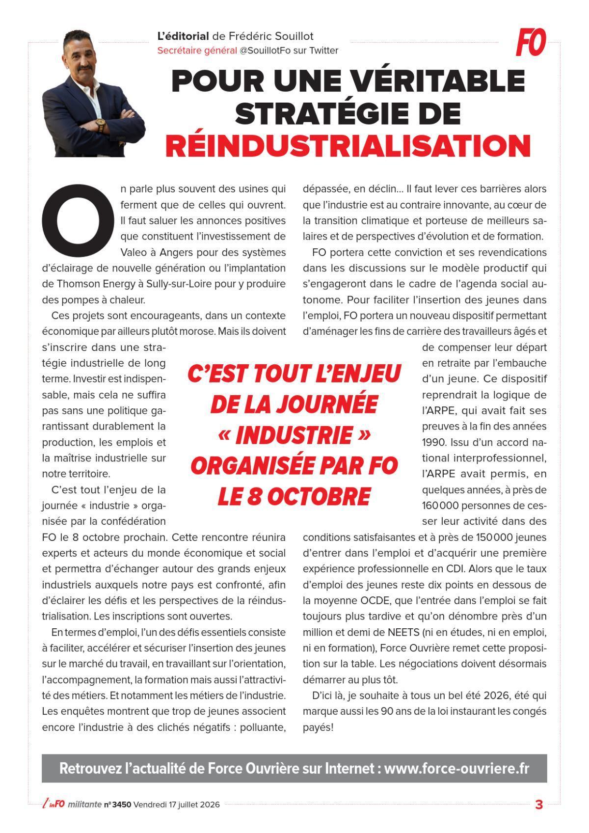 L’édito de Frédéric Souillot – Pour une véritable stratégie de réindustrialisation