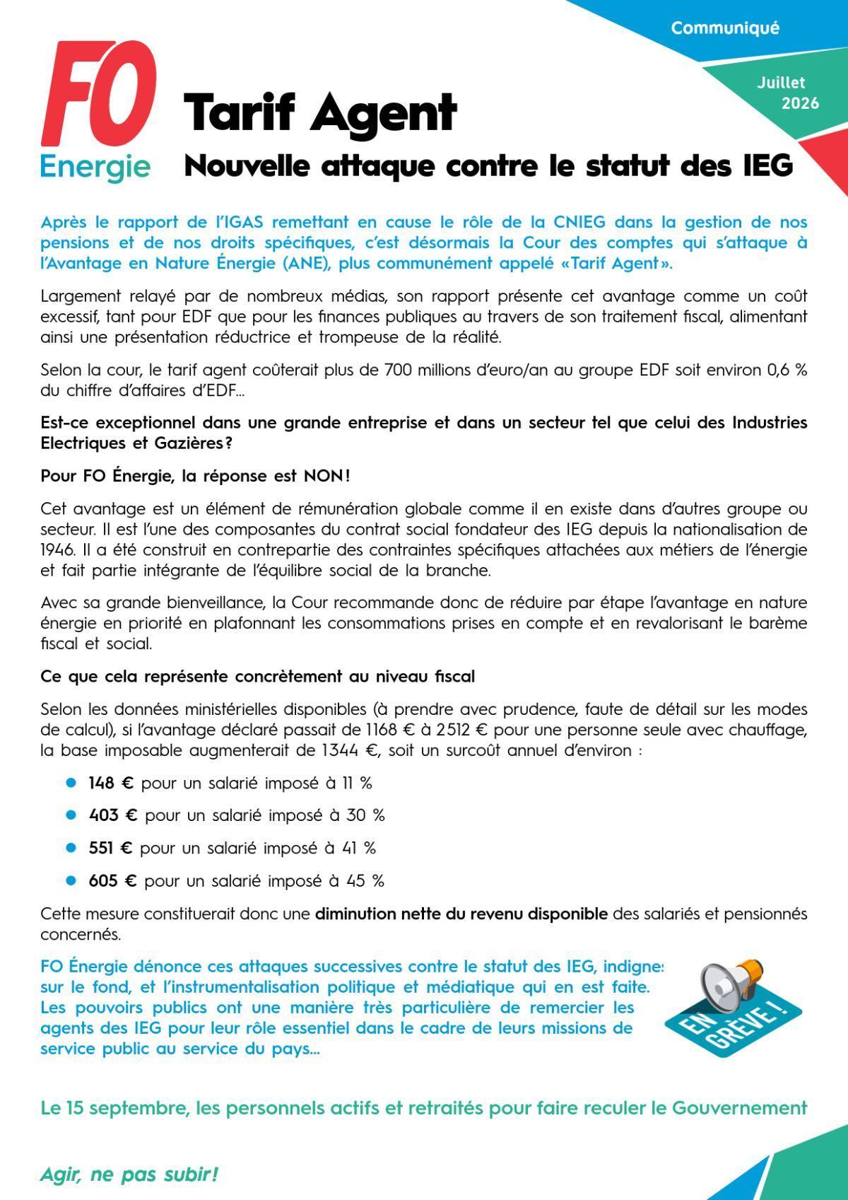Tarif Agent : nouvelle attaque contre le statut des IEG
