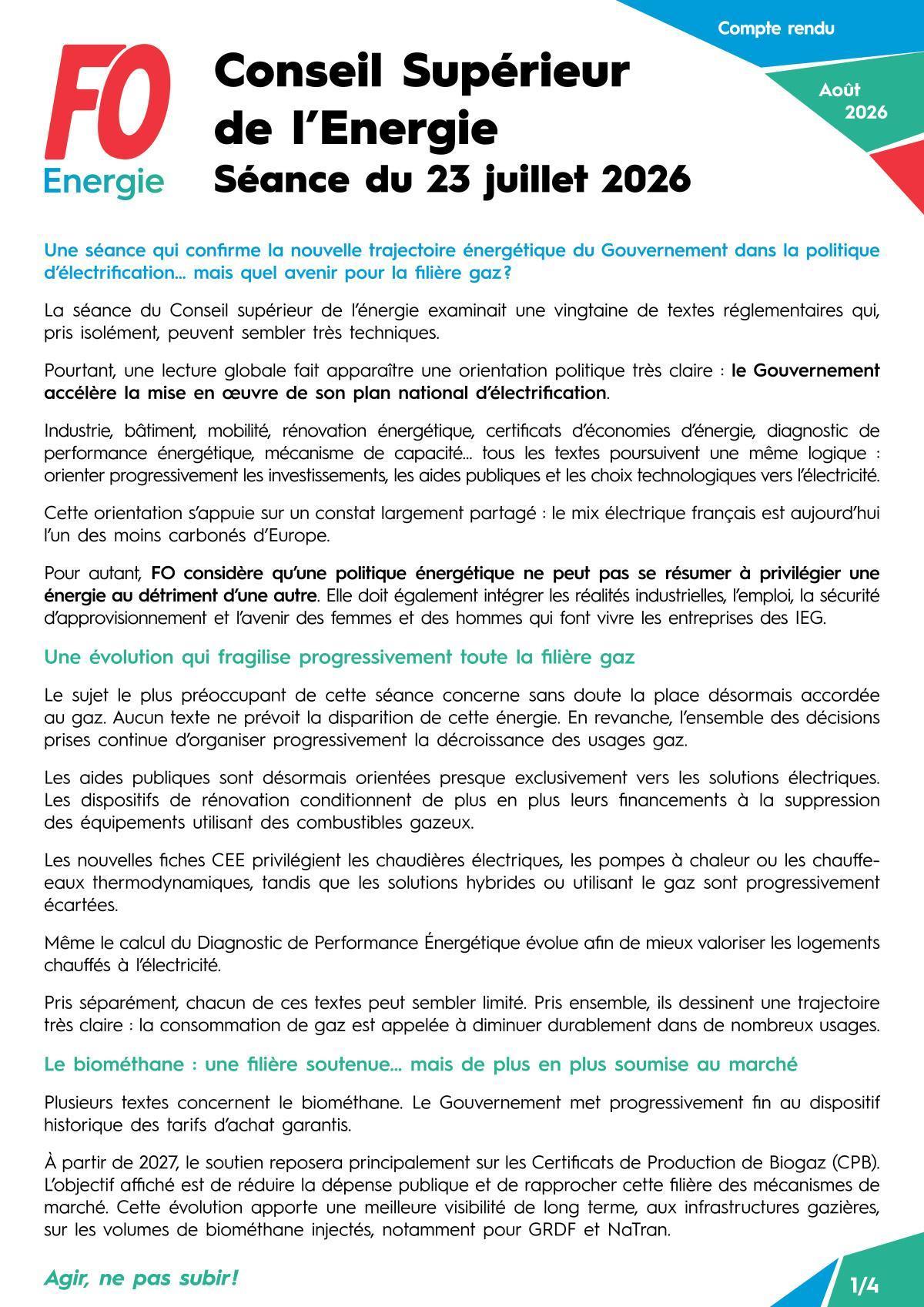 Conseil Supérieur de l’Énergie - Séance du 23 juillet 2026