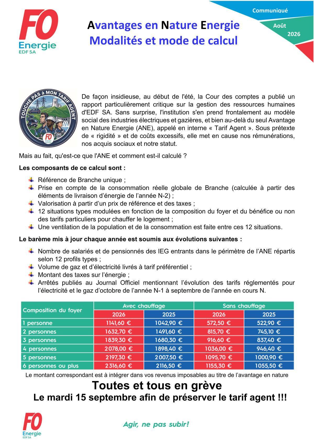 [EDF SA] Avantages en Nature Energie Modalités et mode de calcul