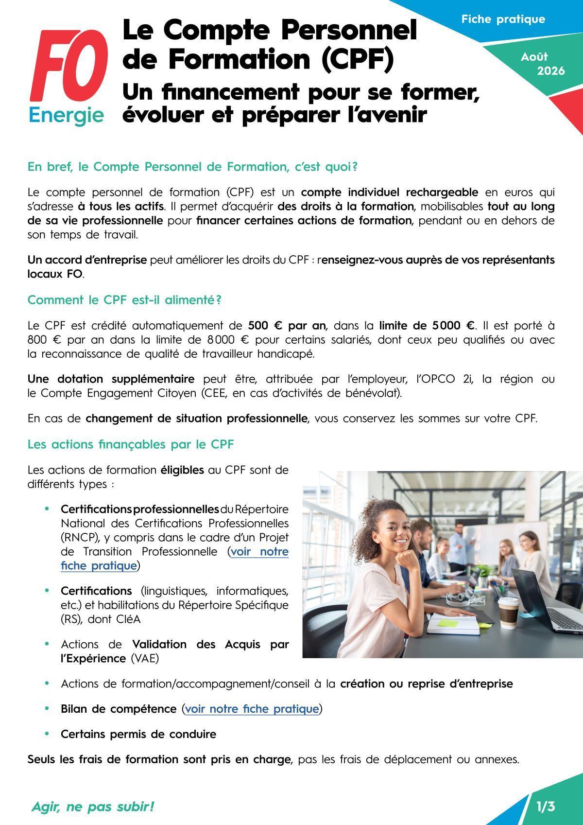 Le Compte Personnel de Formation (CPF) - Un financement pour se former, évoluer et préparer l’avenir