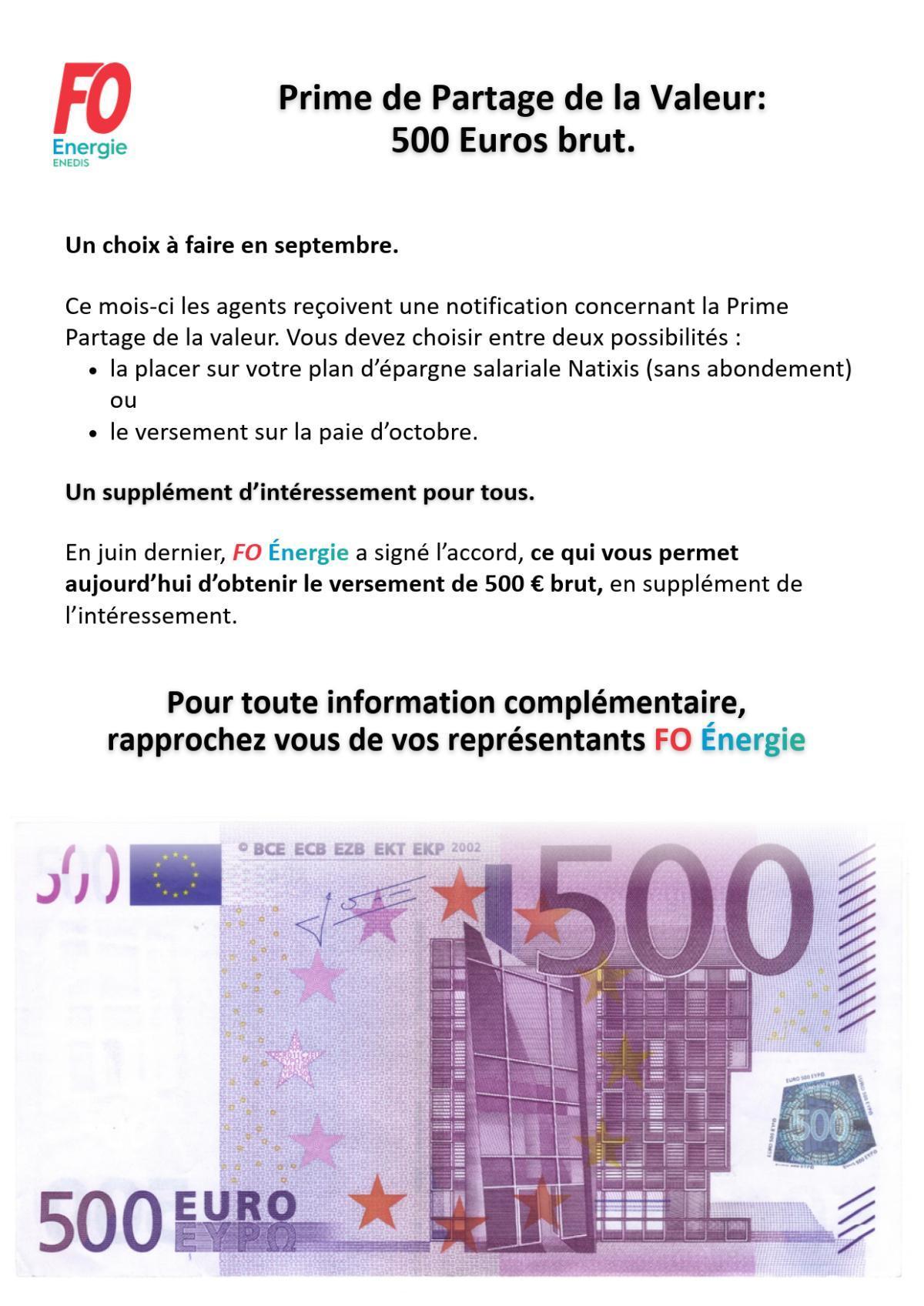 [ENEDIS] Prime de Partage de la Valeur 500 Euros brut.
