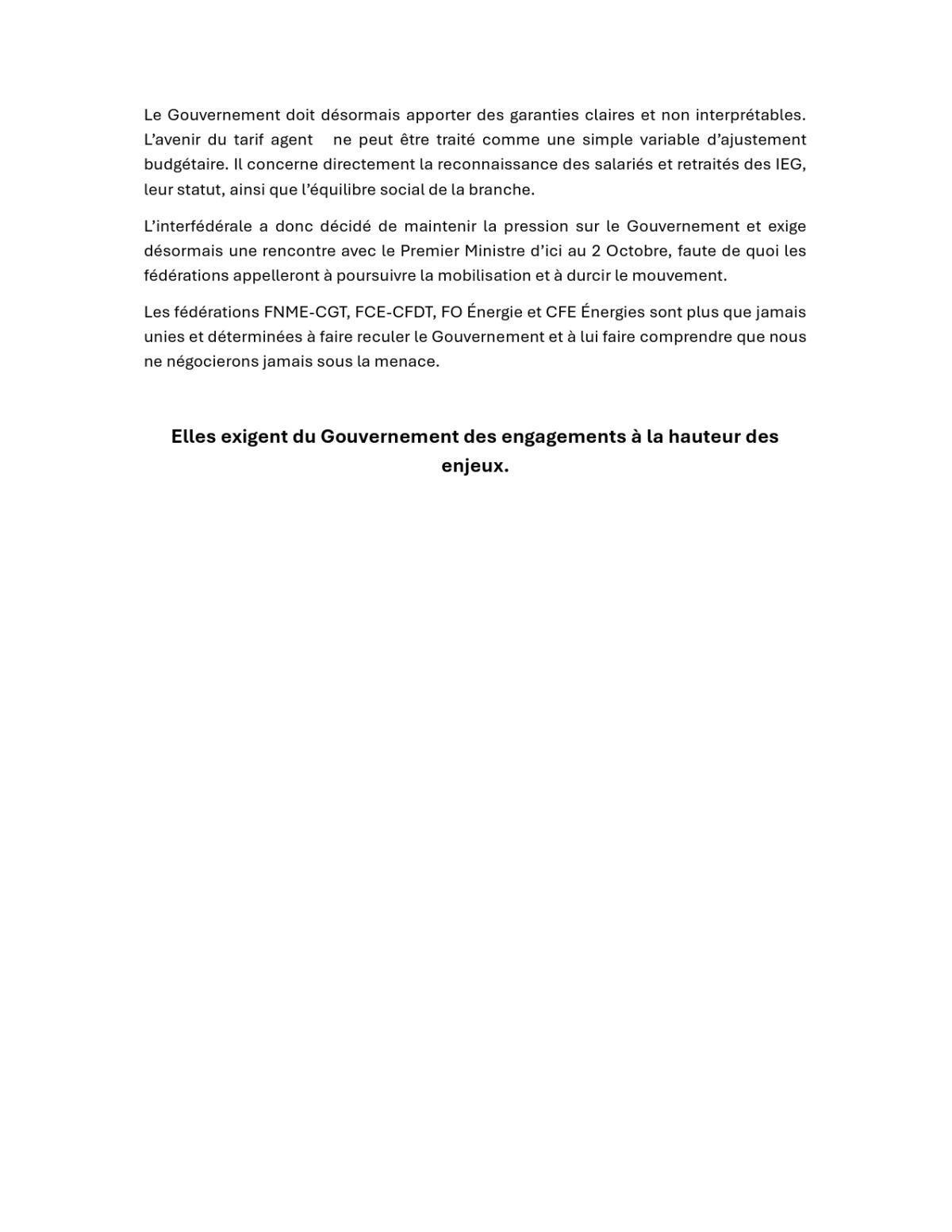 Intersyndicale – Tarif agent : une occasion manquée par le gouvernement !