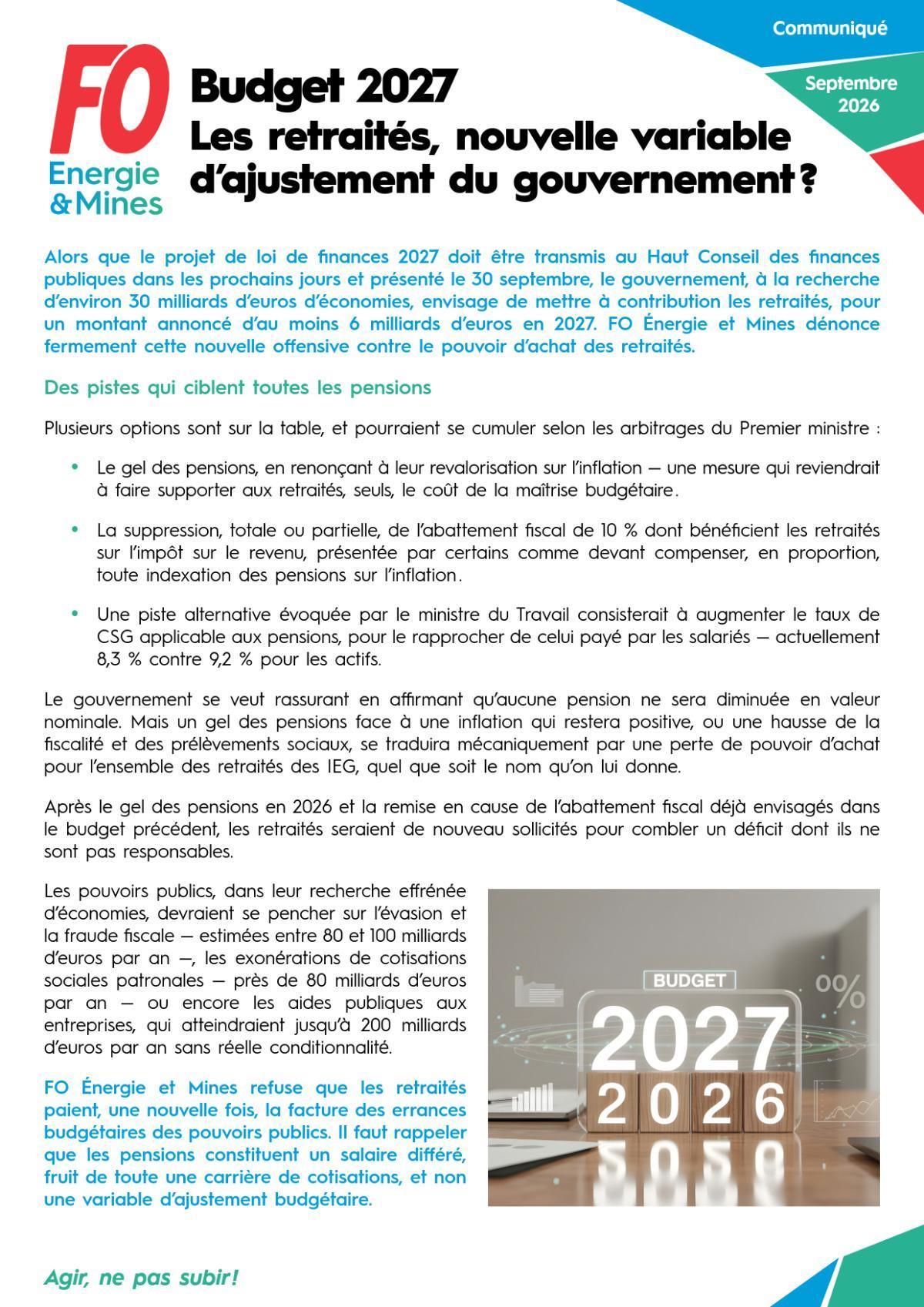 Budget 2027 : les retraités, nouvelle variable d’ajustement du gouvernement ?