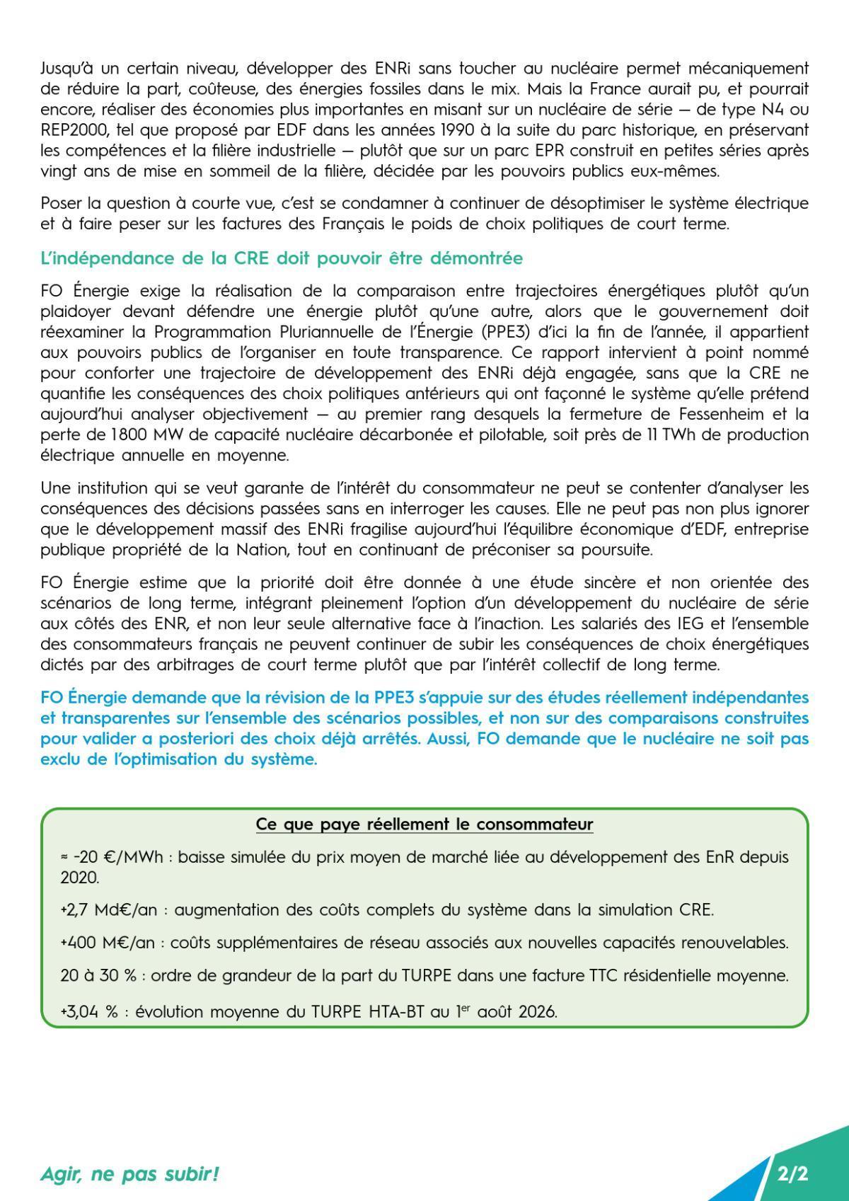 Rapport de la CRE sur l’économie du système électrique : une indépendance à géométrie variable… Une nouvelle fois !