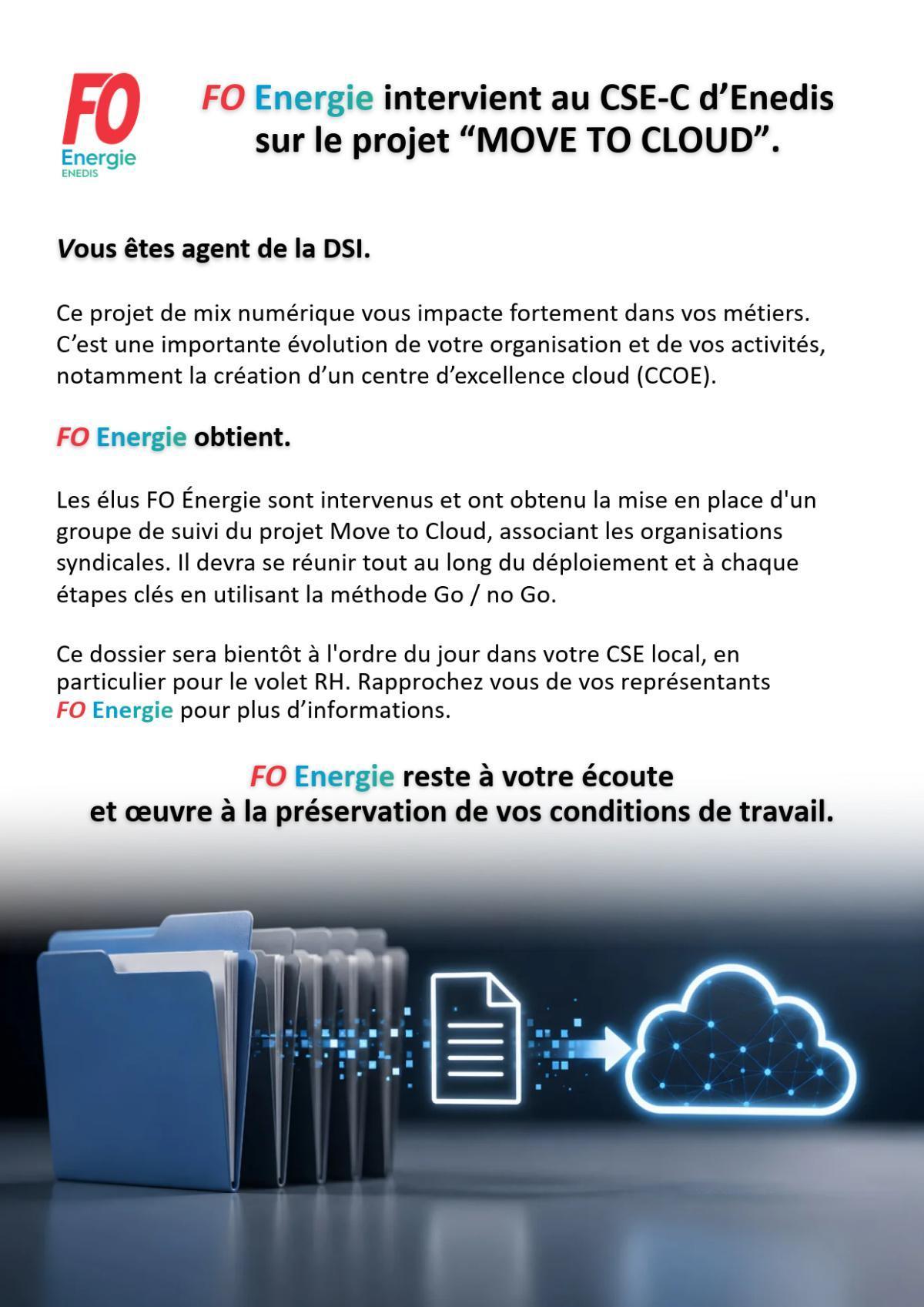 [Enedis] Move To Cloud : FO Energie intervient au CSE-C d’Enedis