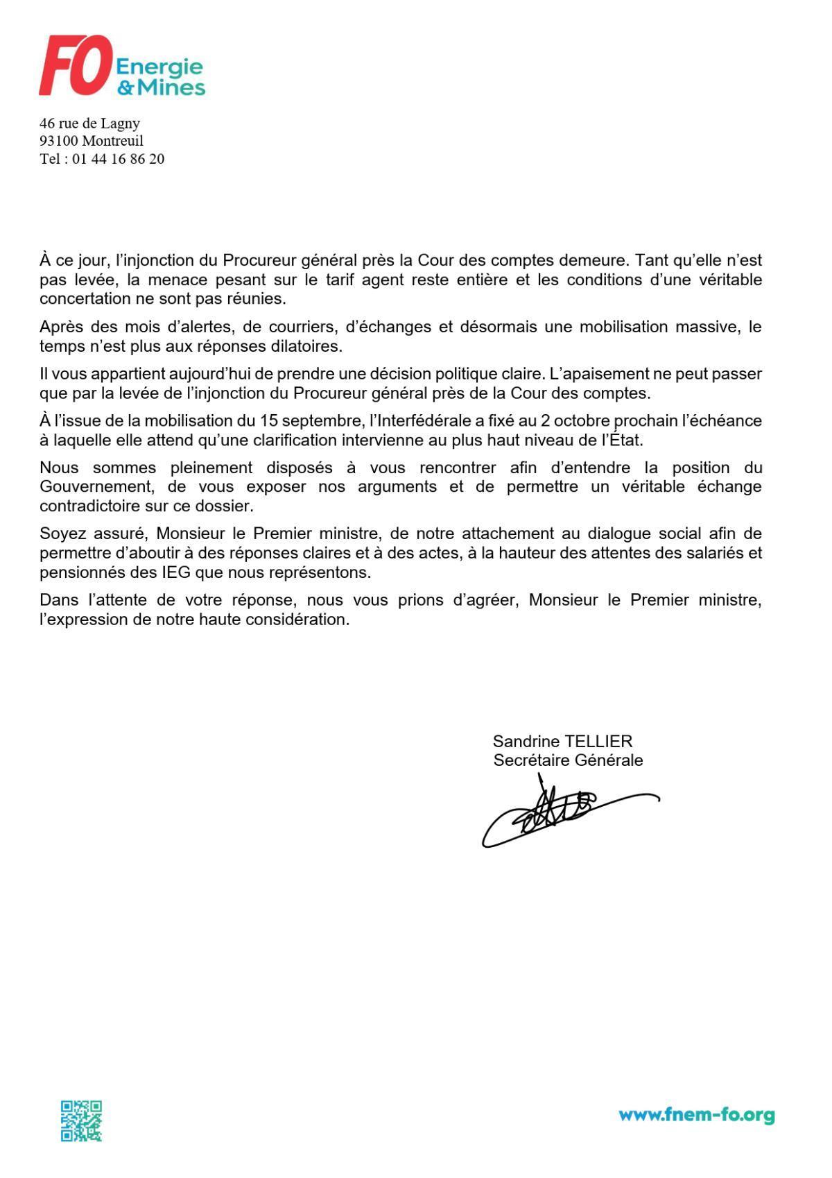 Tarif agent : après la mobilisation, FO Énergie interpelle le Premier ministre