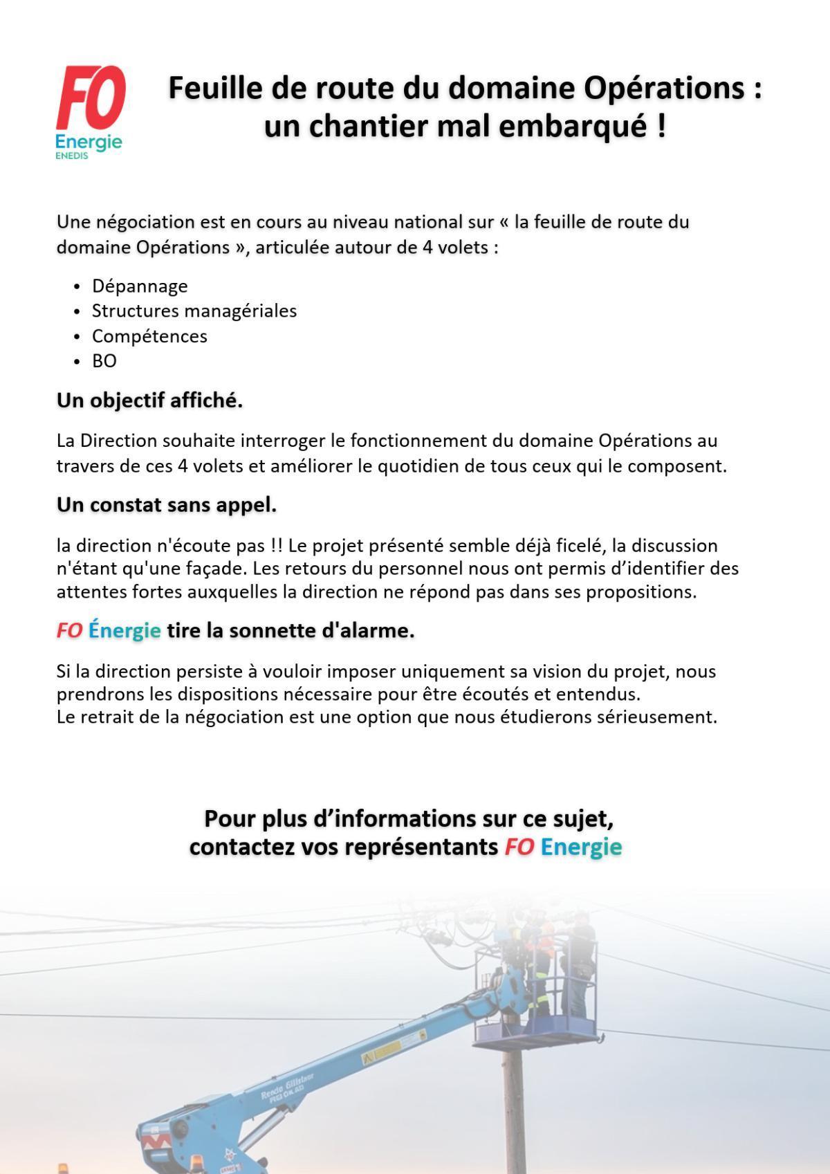 [Enedis] Feuille de route du domaine opération un chantier mal embarqué !