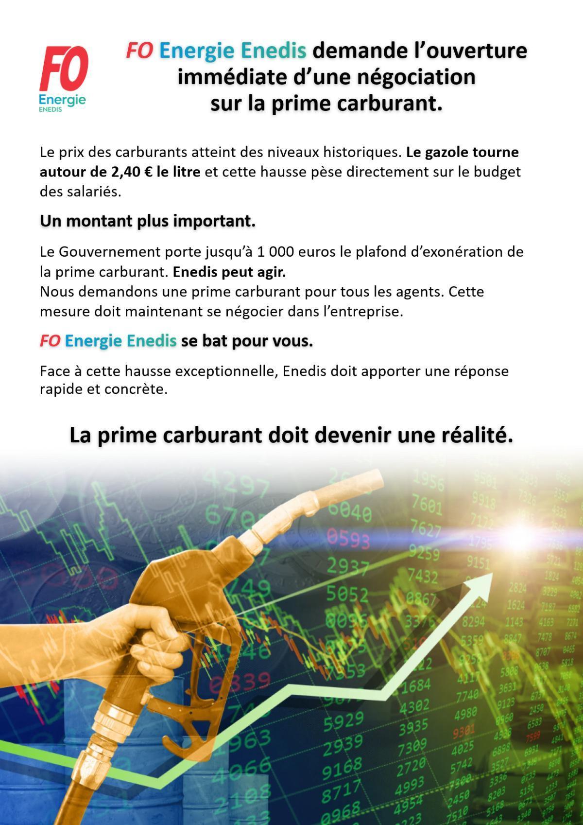 [ENEDIS] FO Energie demande l’ouverture immédiate d’une négociation sur la prime carburant