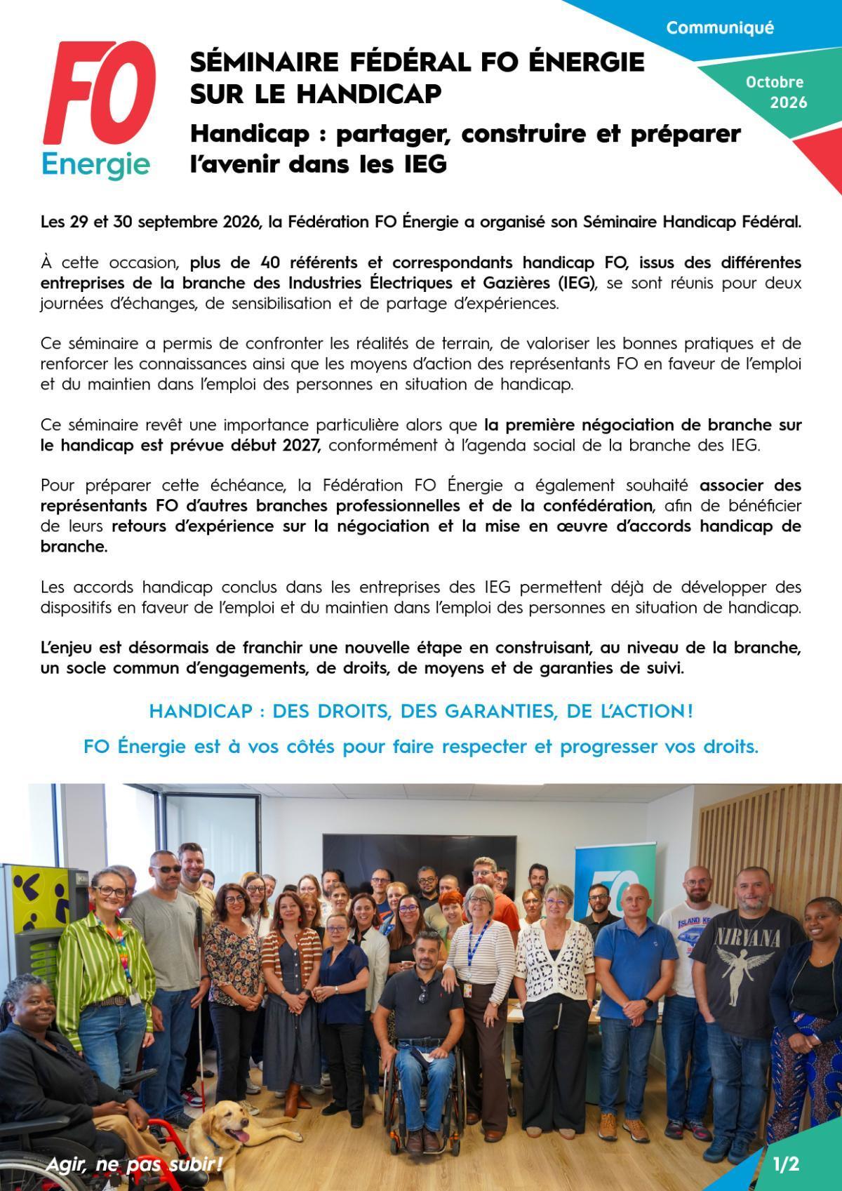 Séminaire fédéral FO Énergie sur le handicap
