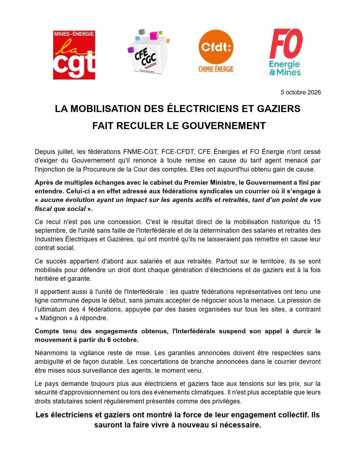Tarif agent : la mobilisation des électriciens et gaziers fait reculer le gouvernement