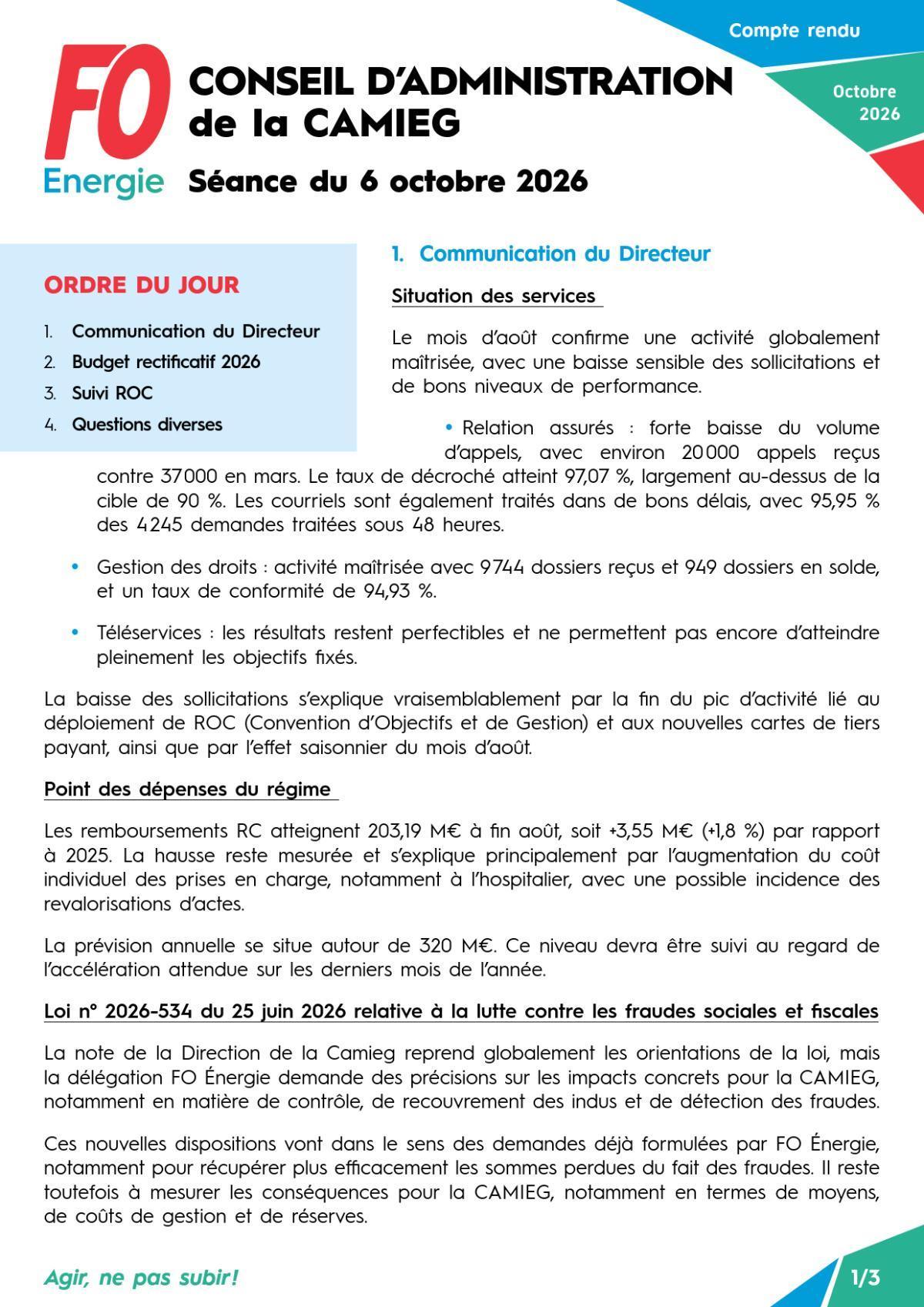 [CAMIEG] CR Conseil d’Administration de la CAMIEG - Séance du 6 octobre 2026